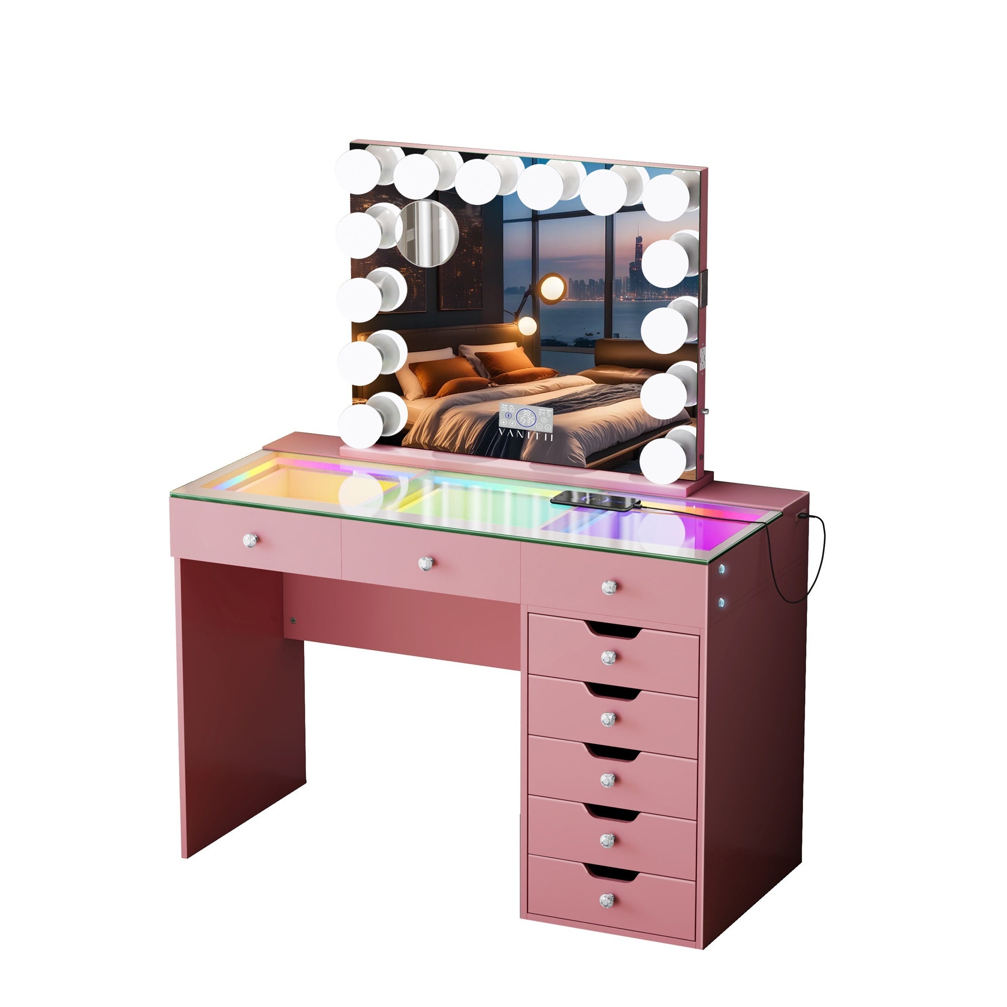 Promotion Deal!VANITII Diana Vanity Desk Set- 8 Storage Drawers with Vanity Mirror
