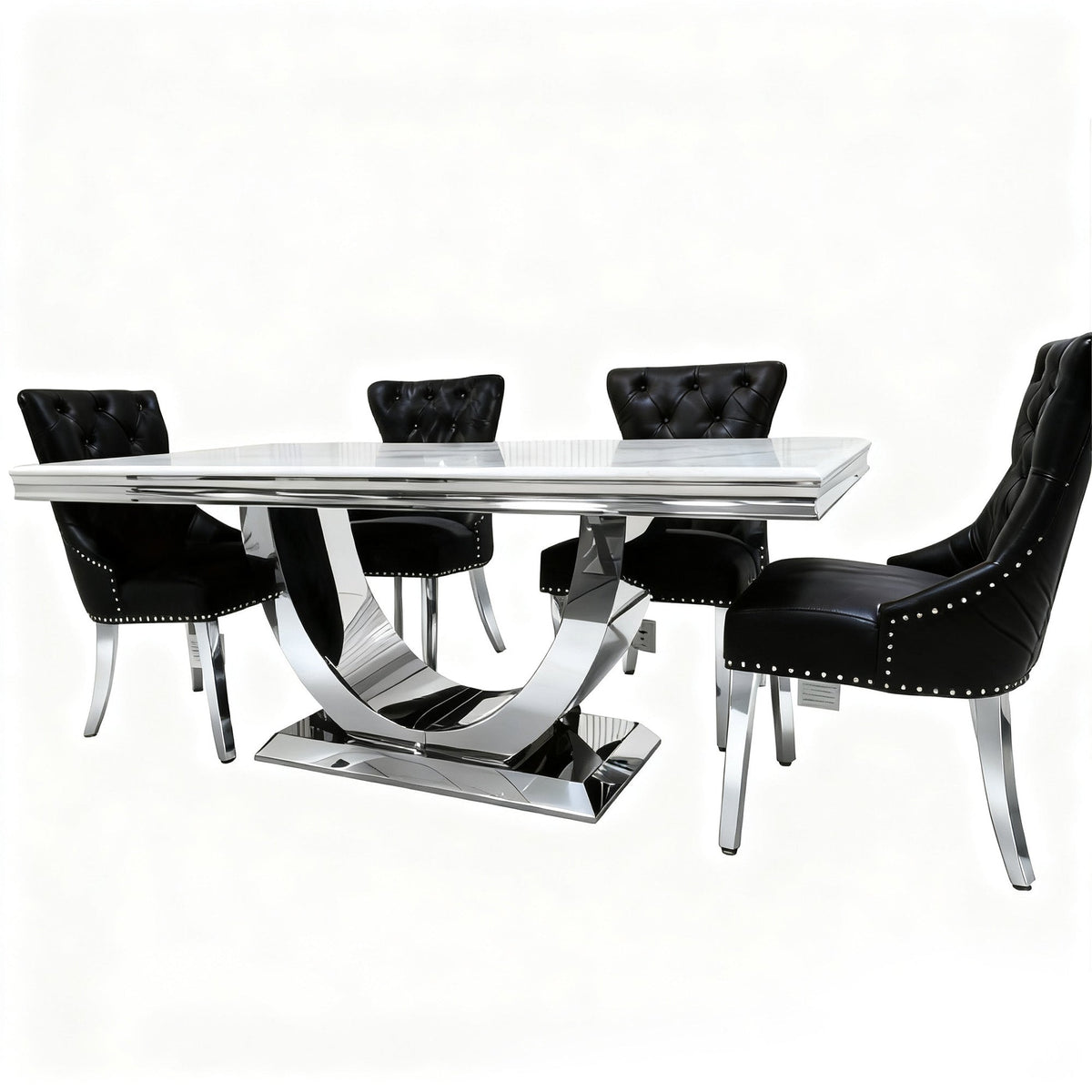 Stainless Steel Dining Table with Marble Tabletop-PX02