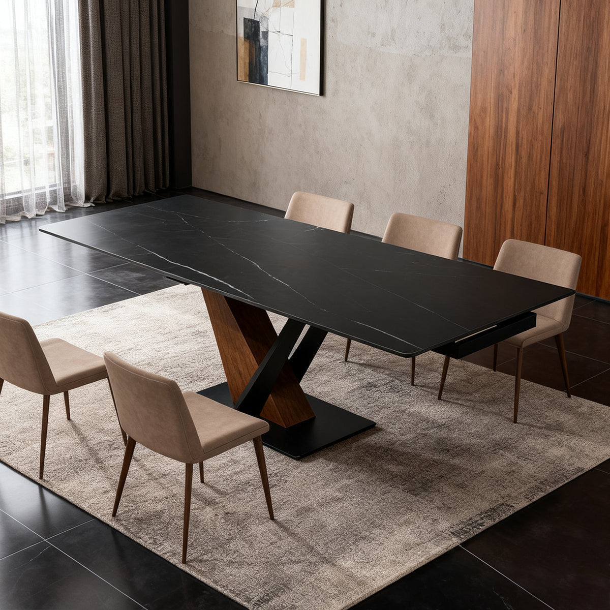 Rock plate functional dining table（Lauren Black Gold）