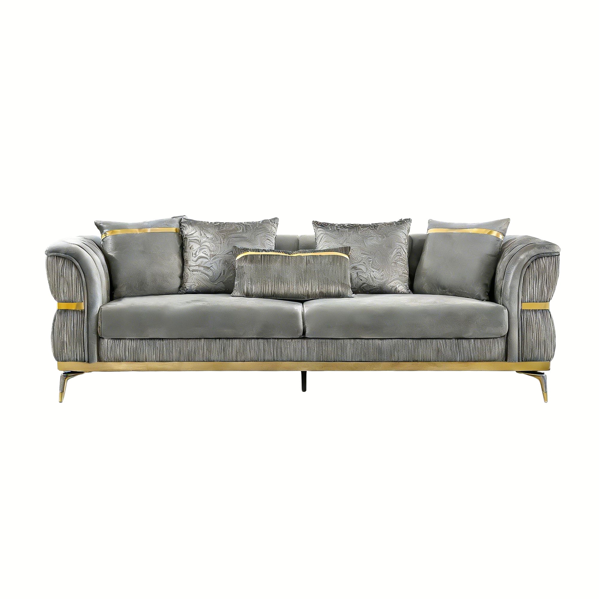 Velvet Chestfield Sofa Set In Gray