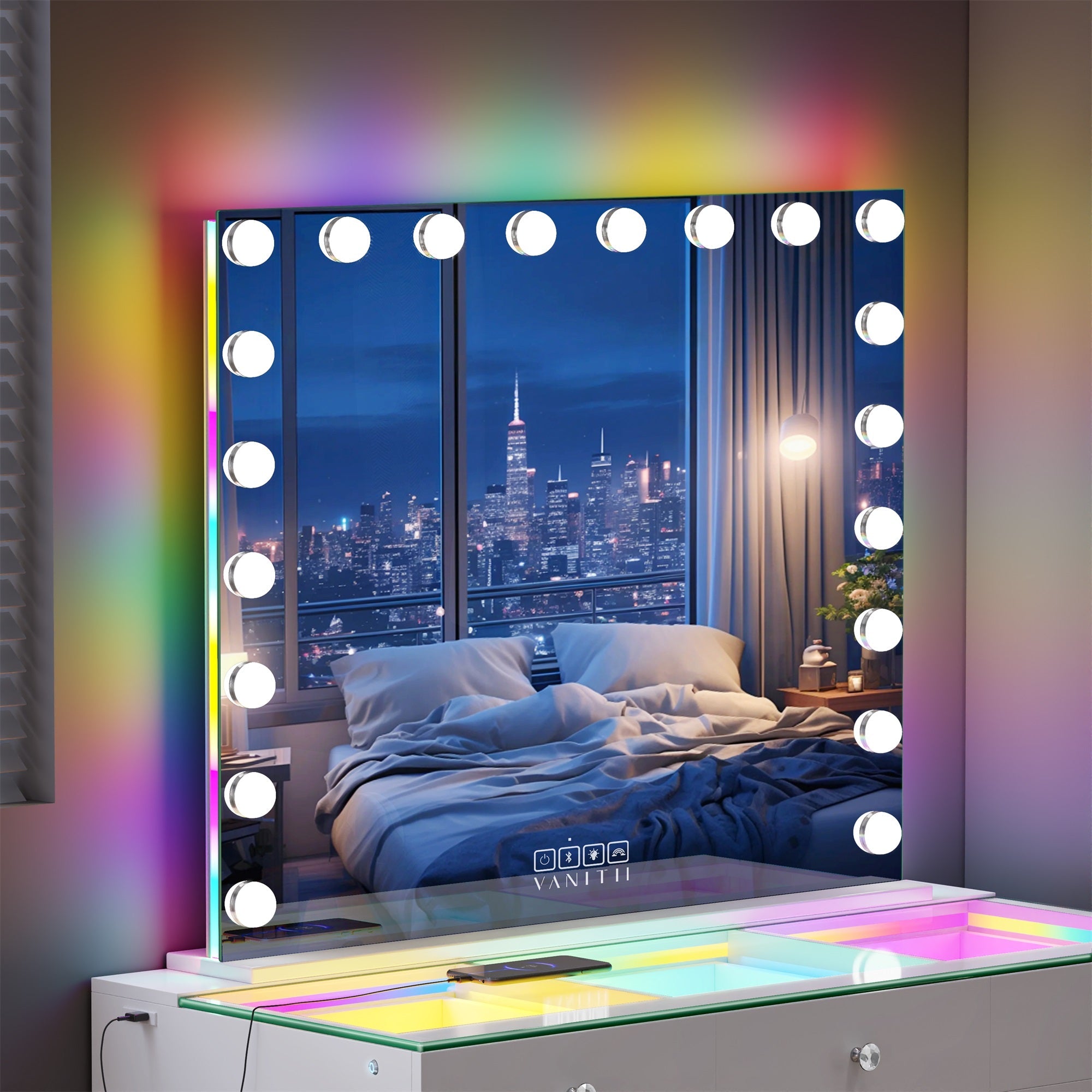 VANITII Mary Hollywood Vanity Mirror with RGB and Bluetooth Speaker