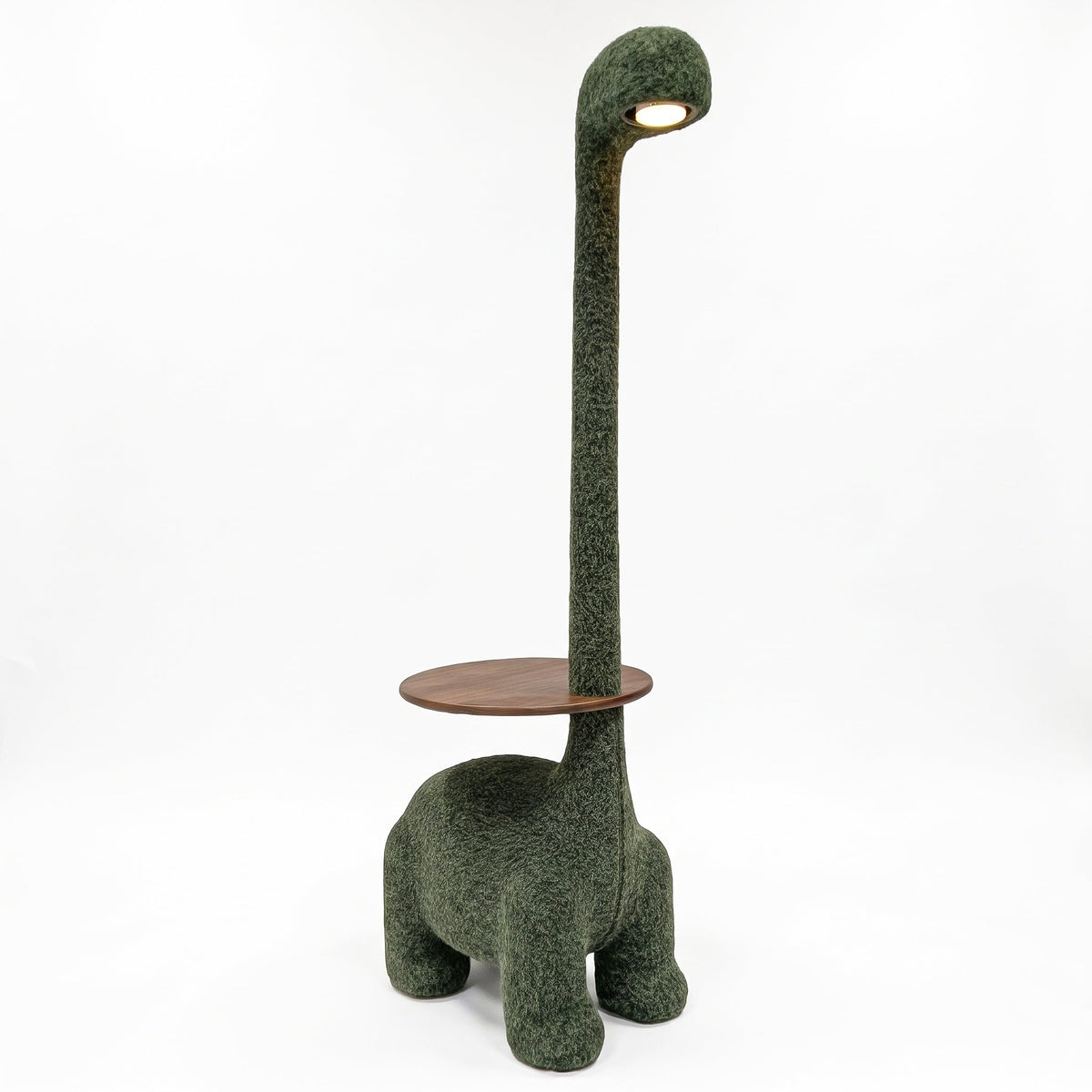 Cute Leisure Side Table - 3-in-1 Plush Dinosaur End Table with Wooden Tray