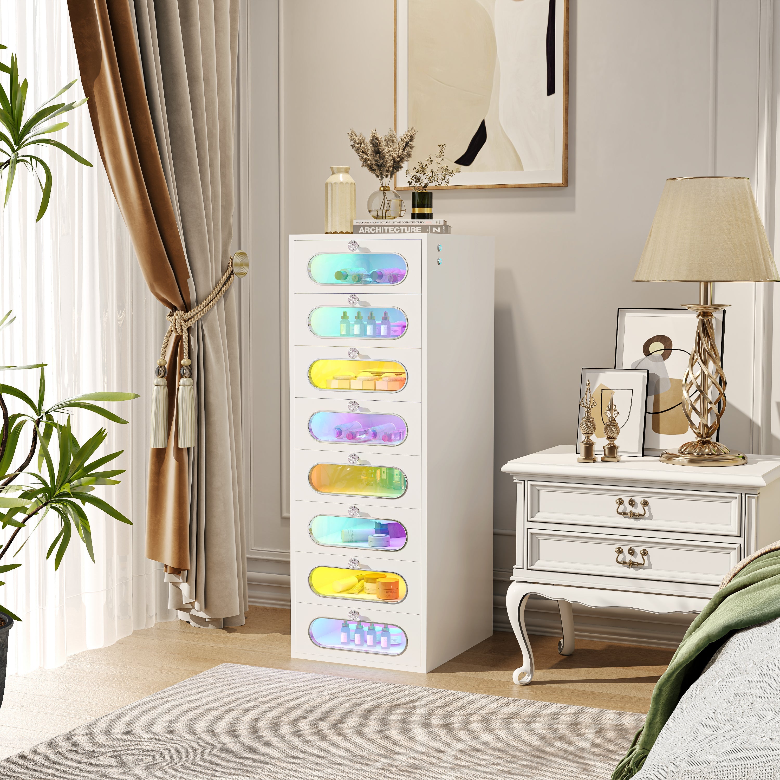 VANITII Priscilla Makeup Vanity Storage Chest Unit with 8 Drawers
