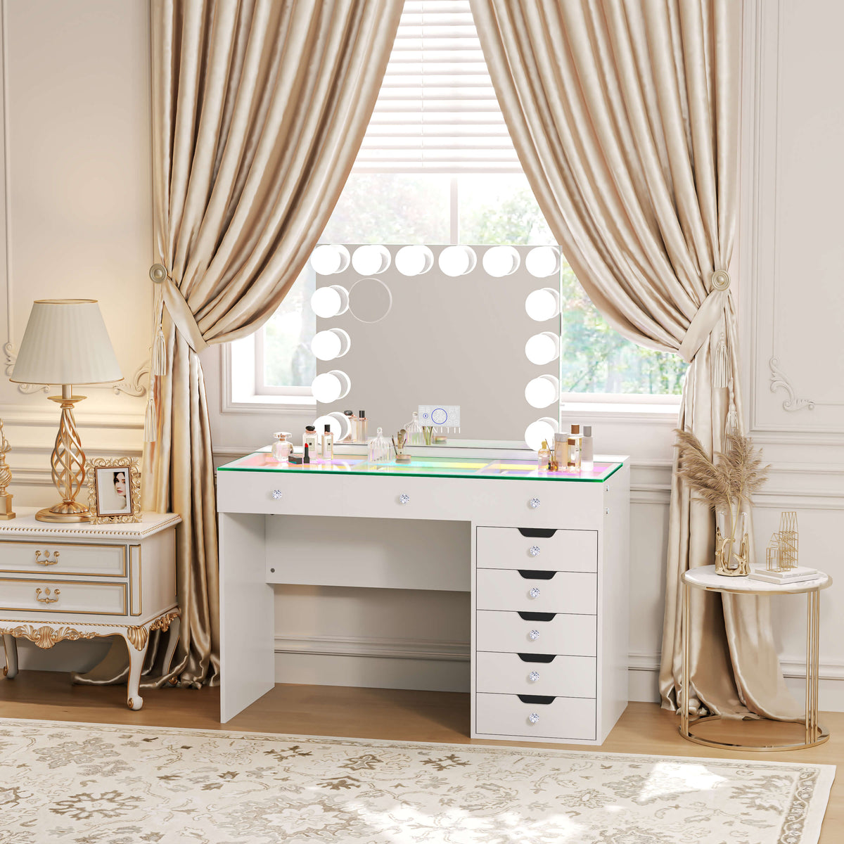 VANITII Diana Vanity Desk Set- 8 Storage Drawers with Vanity Mirror