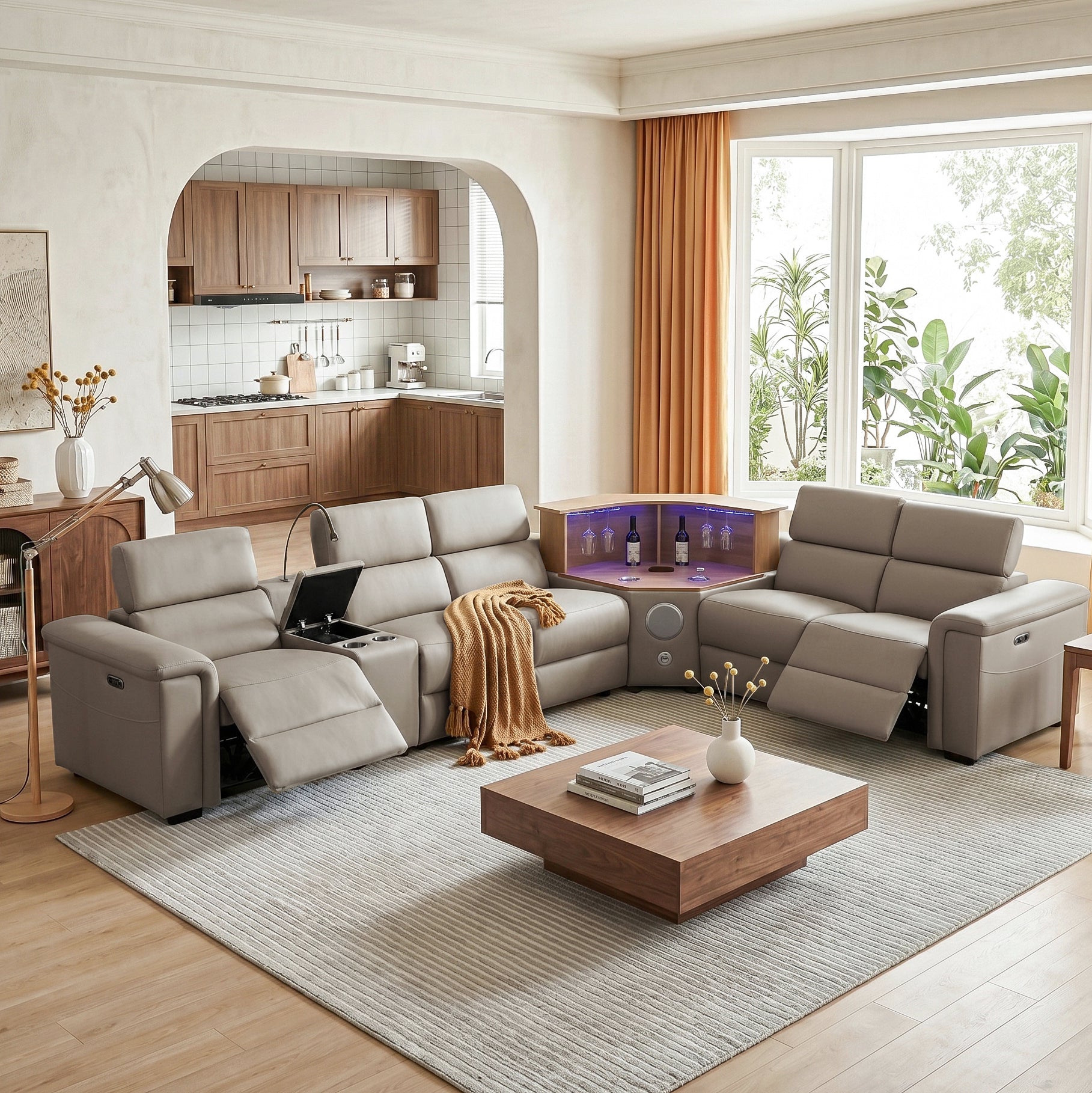 Luxury Leather Power Recliner with Rising Cabinet-Khaki