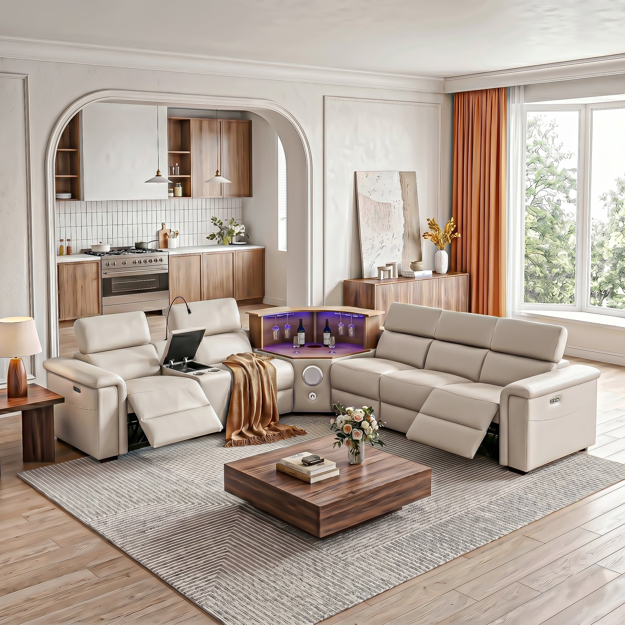 Luxury Leather Power Recliner with Rising Cabinet-Light Gray