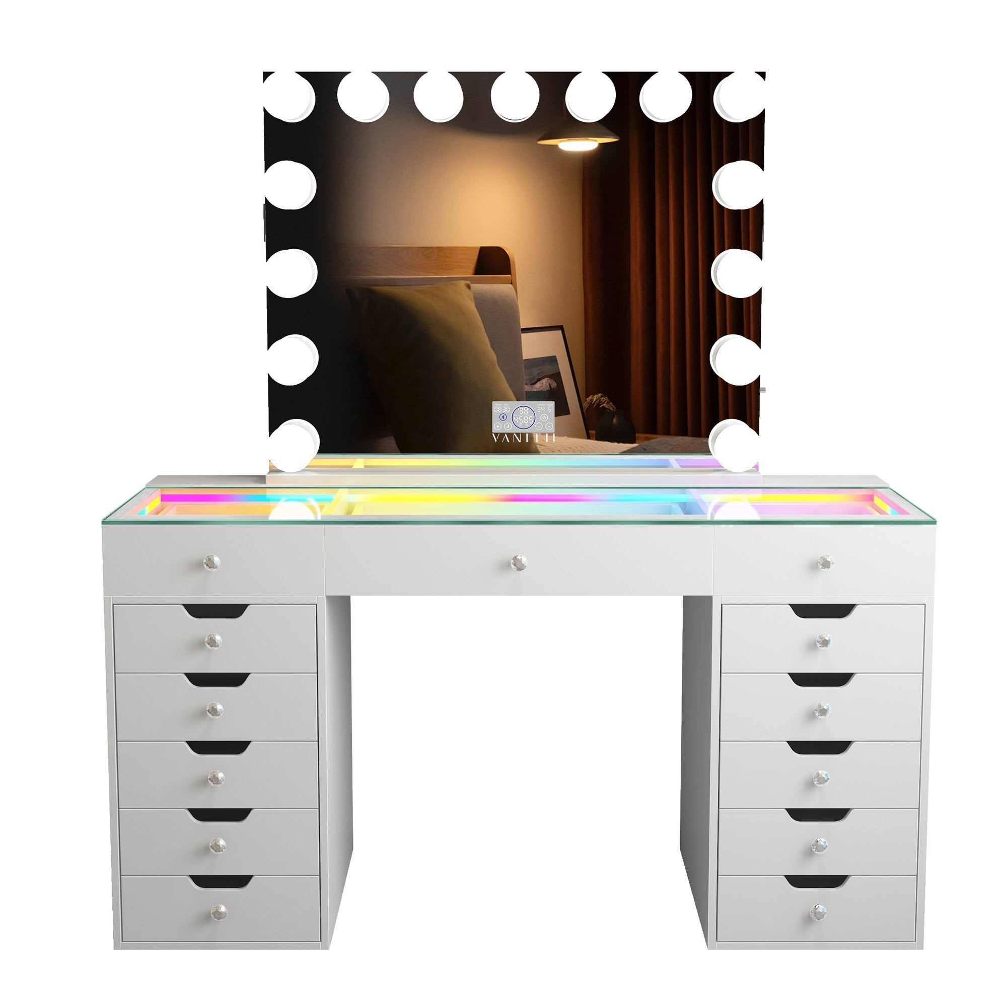 Eva-RGB Vanity Desk Set with 15 Bulbs Mirror
