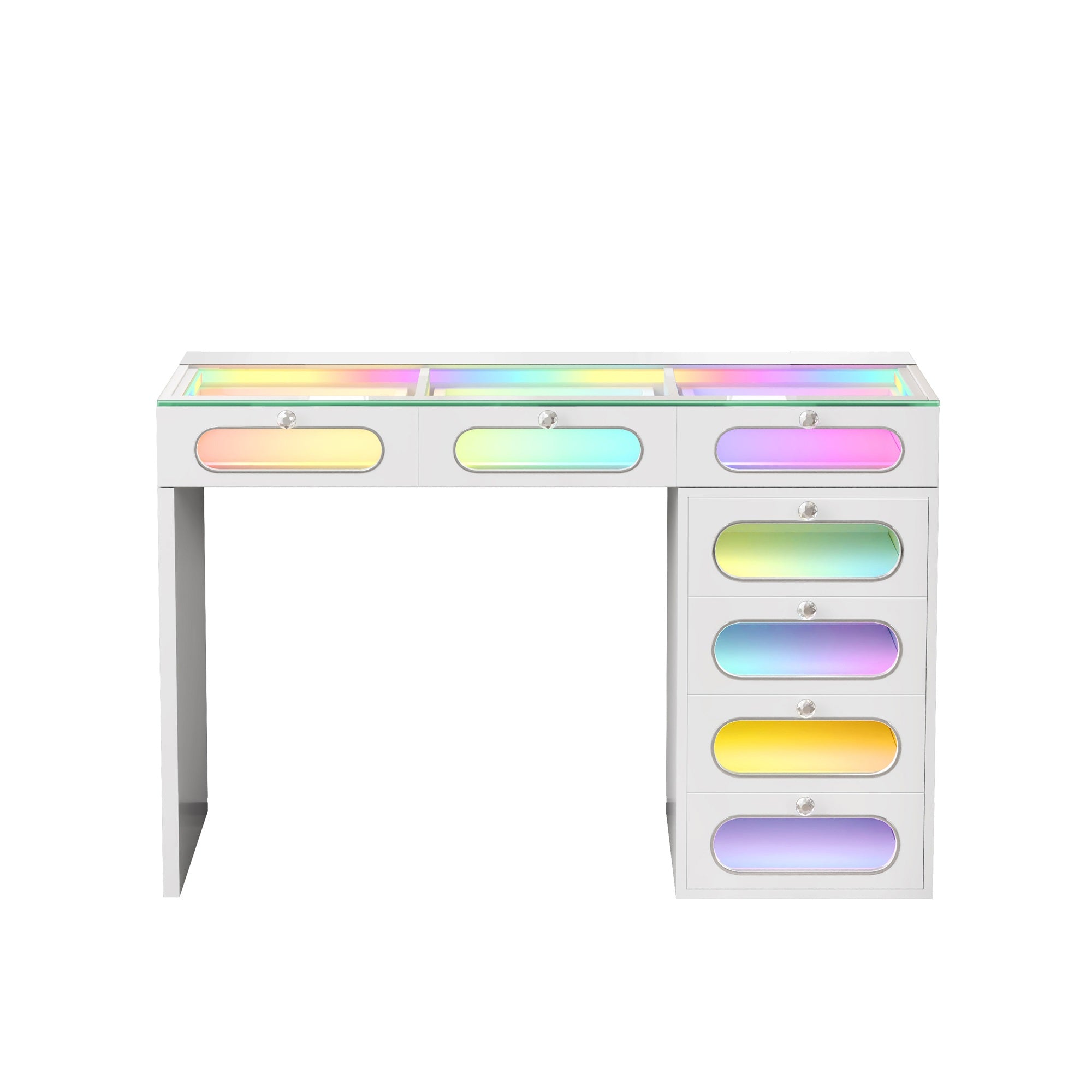 New Release ! VANITII 7 Glass Fronted Drawers with Crystal Handles