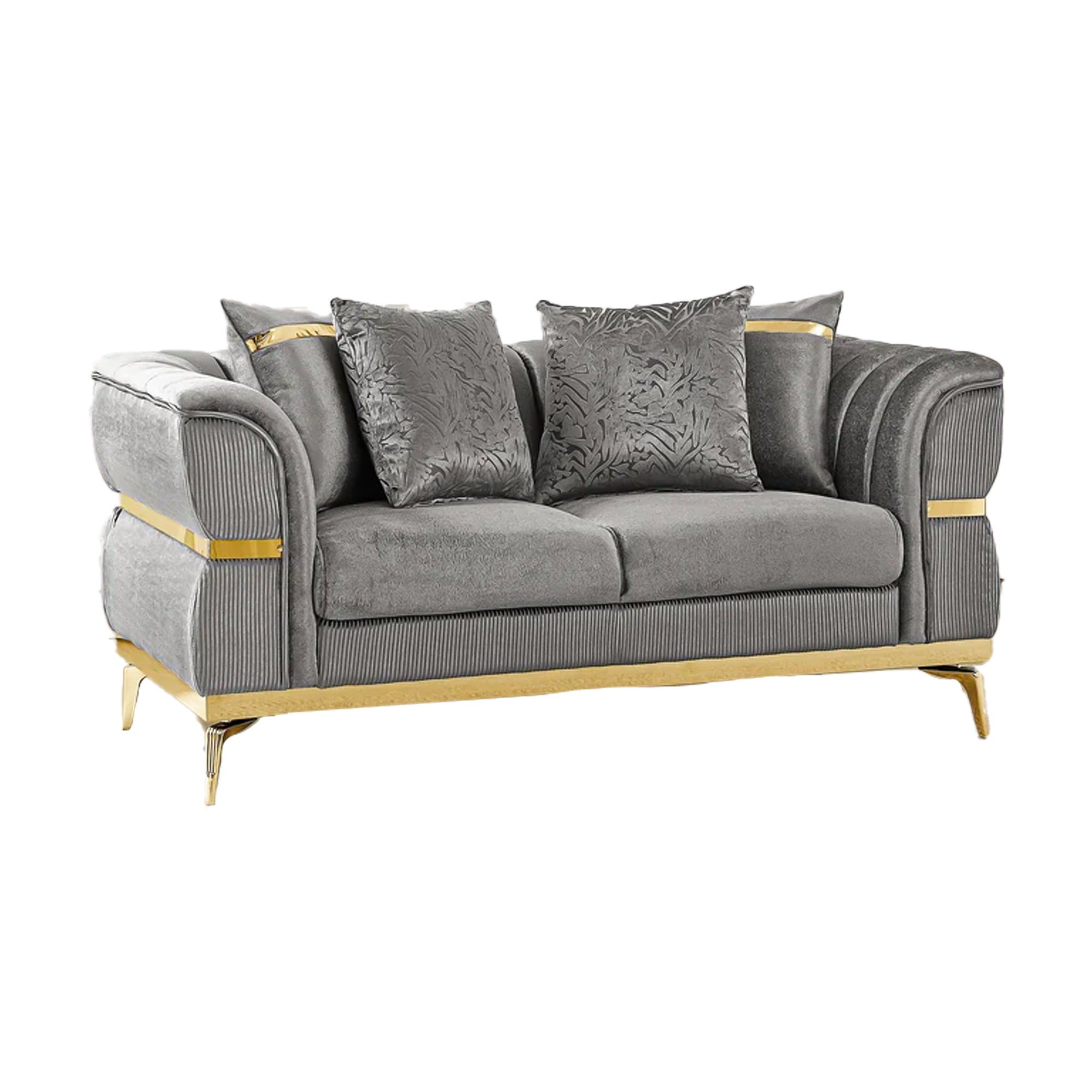 Velvet Chestfield Sofa Set In Gray