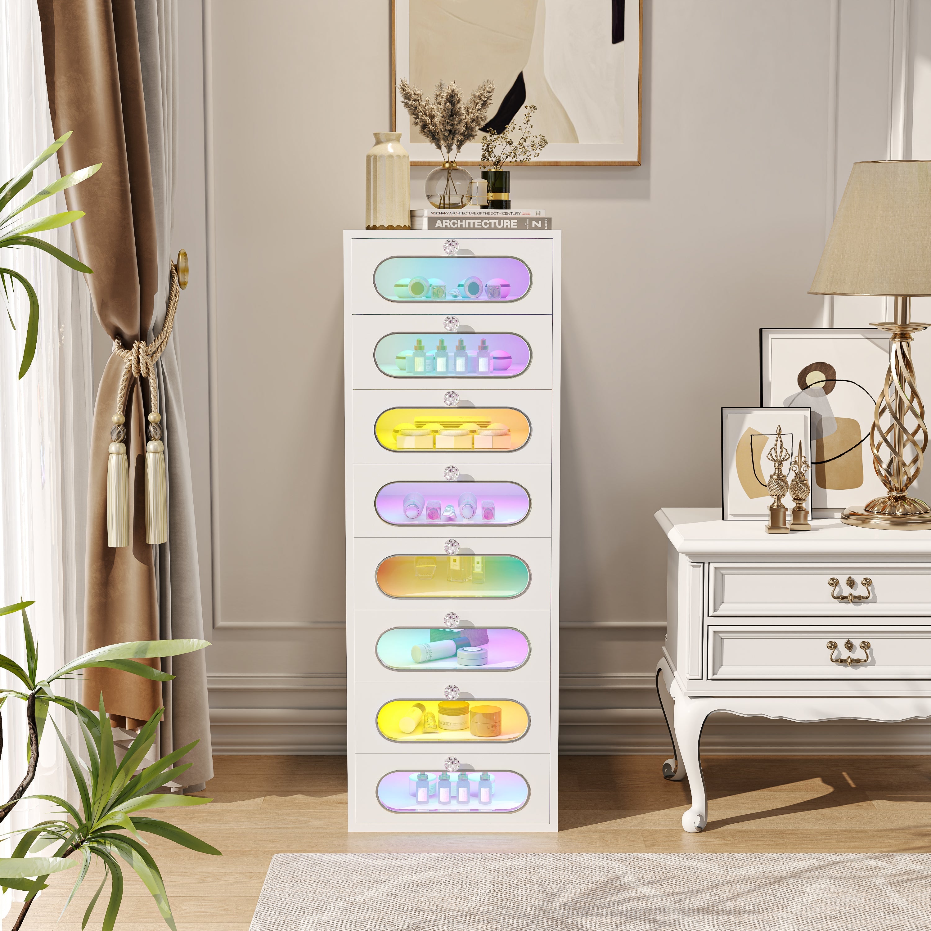 VANITII Priscilla Makeup Vanity Storage Chest Unit with 8 Drawers