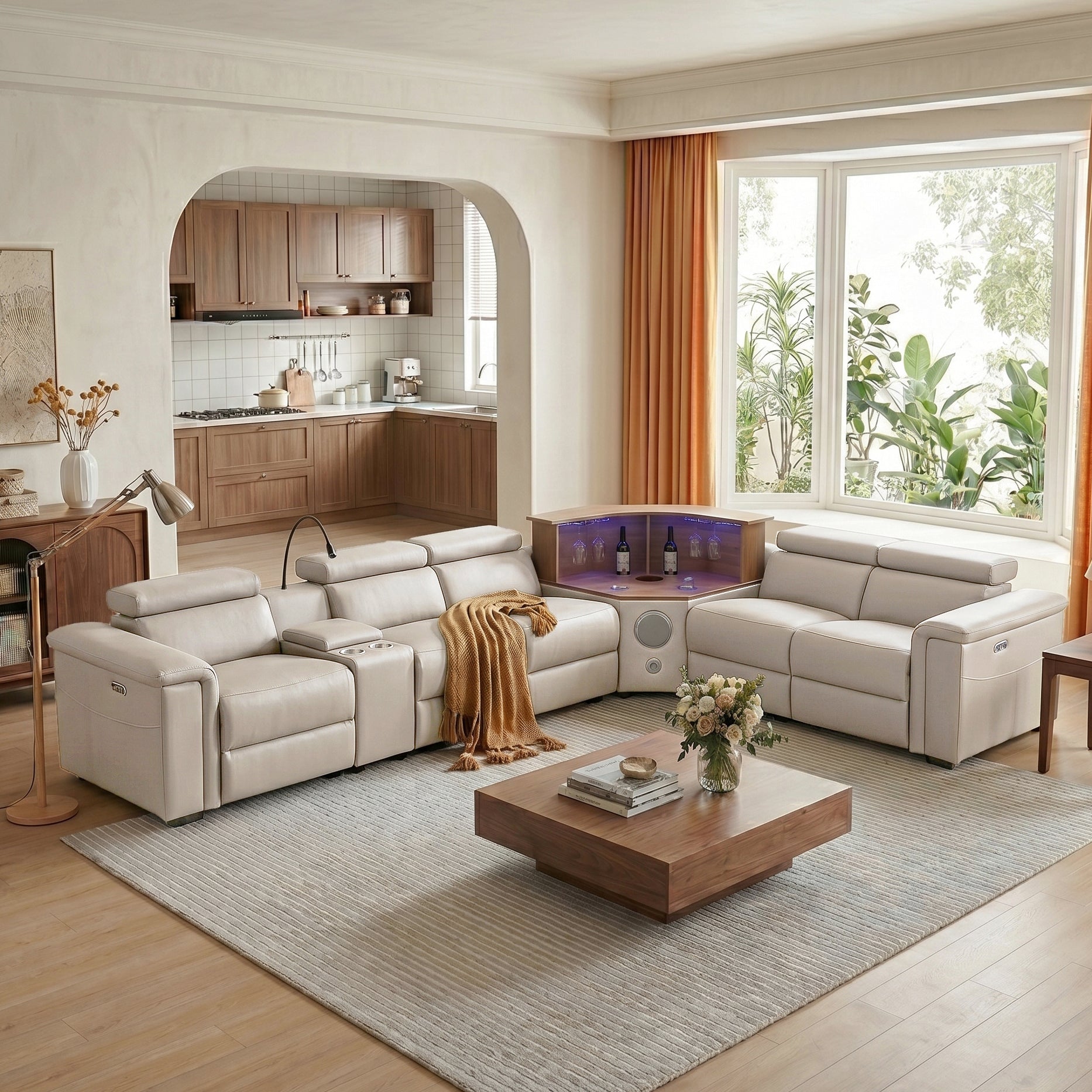 Luxury Leather Power Recliner with Rising Cabinet-Light Gray