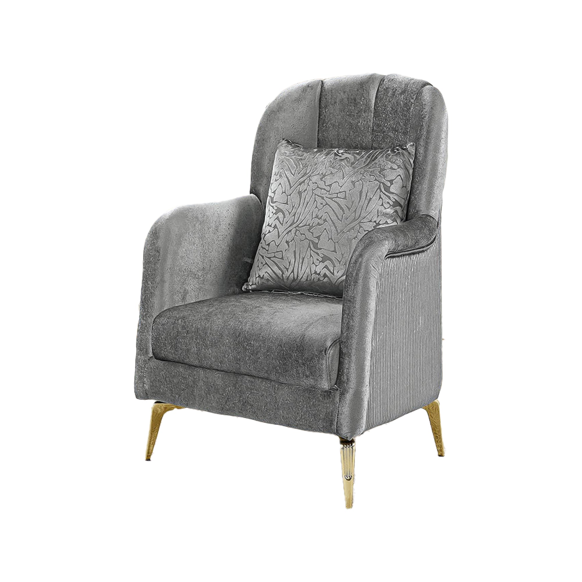 Velvet Chestfield Sofa Set In Gray