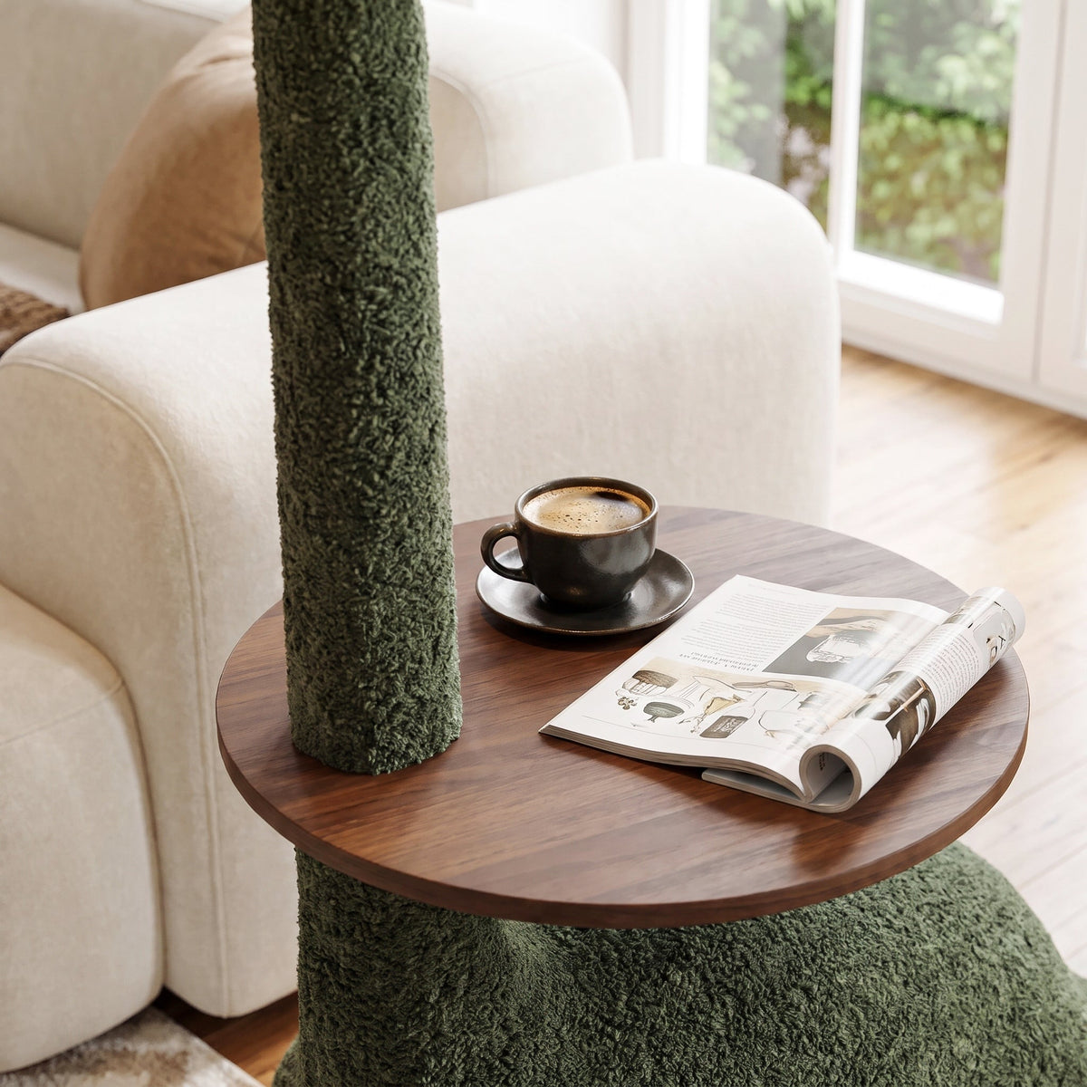 Cute Leisure Side Table - 3-in-1 Plush Dinosaur End Table with Wooden Tray