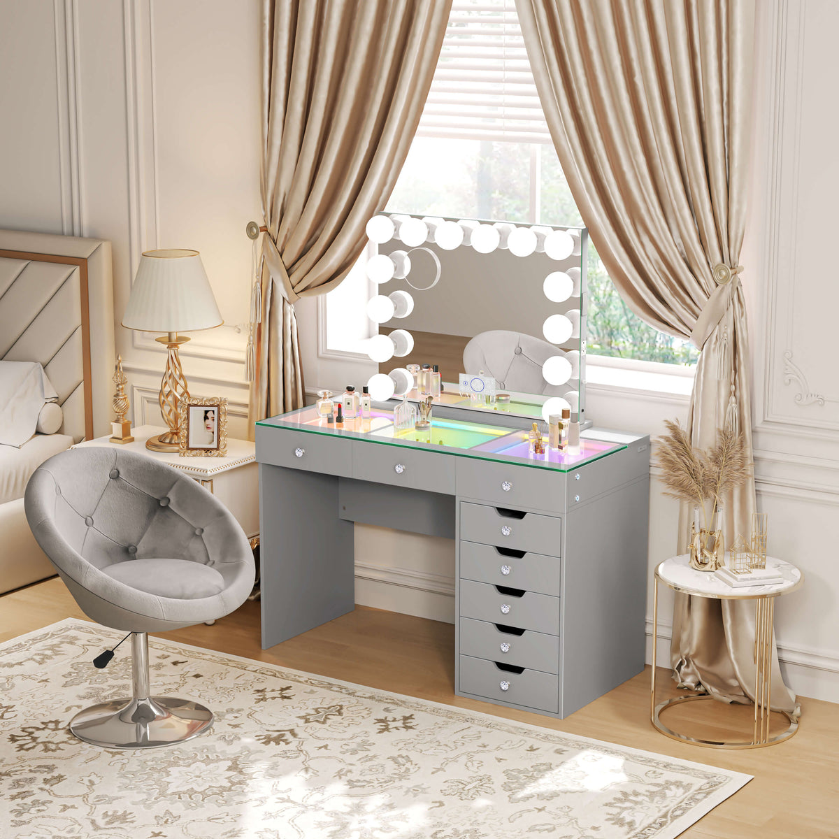 VANITII Diana Vanity Desk Set- 8 Storage Drawers with Vanity Mirror