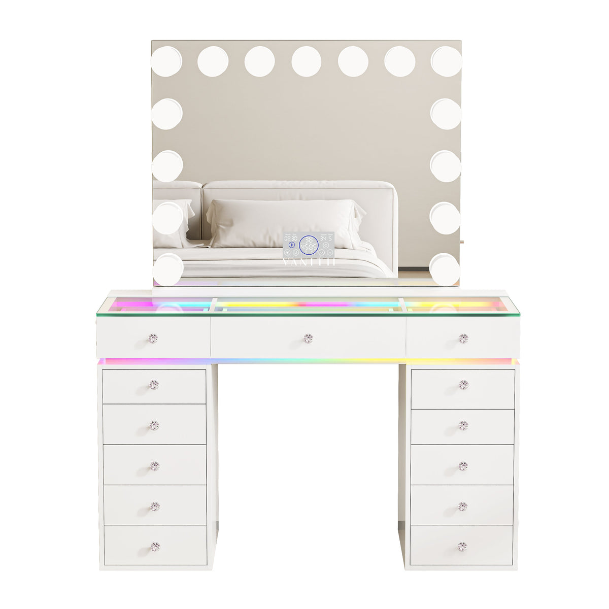 VANITII Mini Eva Vanity Desk Set - 13 Storage Drawers With 15 Bulbs