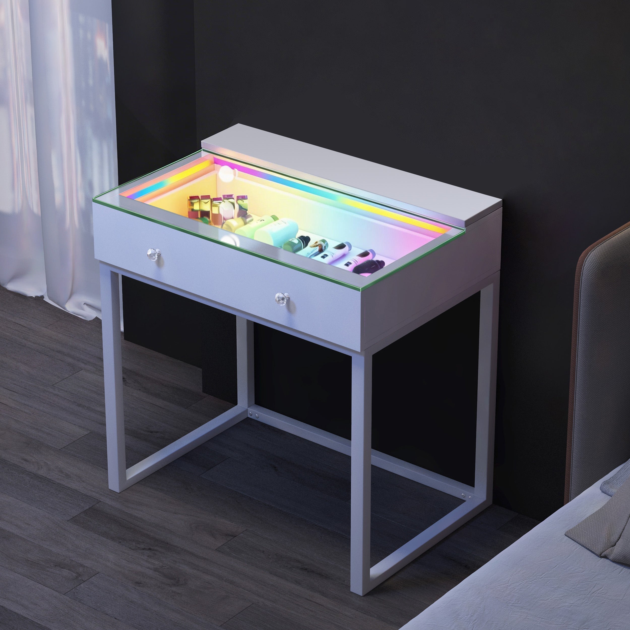 VANITII IVY Lighted Glass Vanity | Cosmetic Storage Table