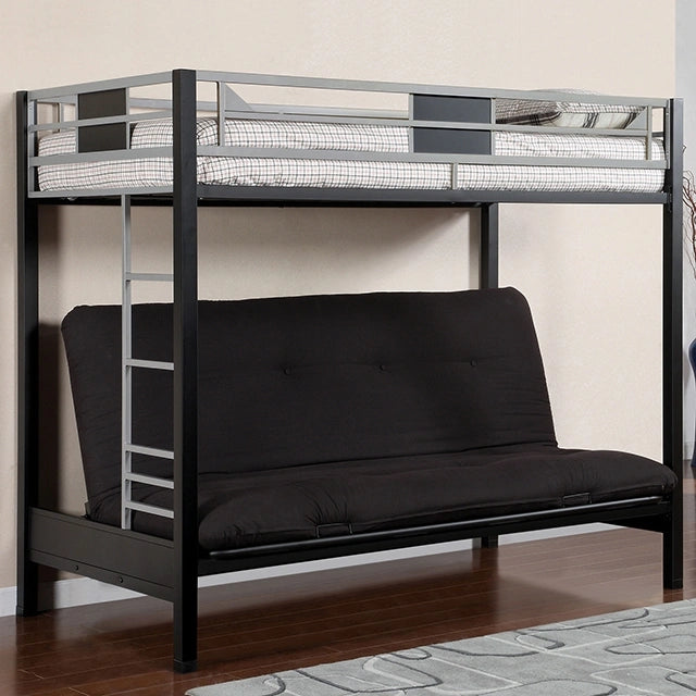 Clifton Silver/Gun Metal Twin Size Loft Bed w/ Futon Base