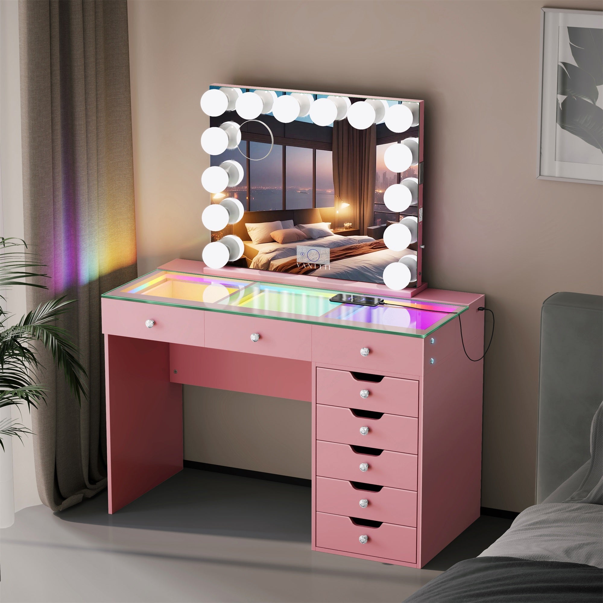 Promotion Deal!VANITII Diana Vanity Desk Set- 8 Storage Drawers with Vanity Mirror