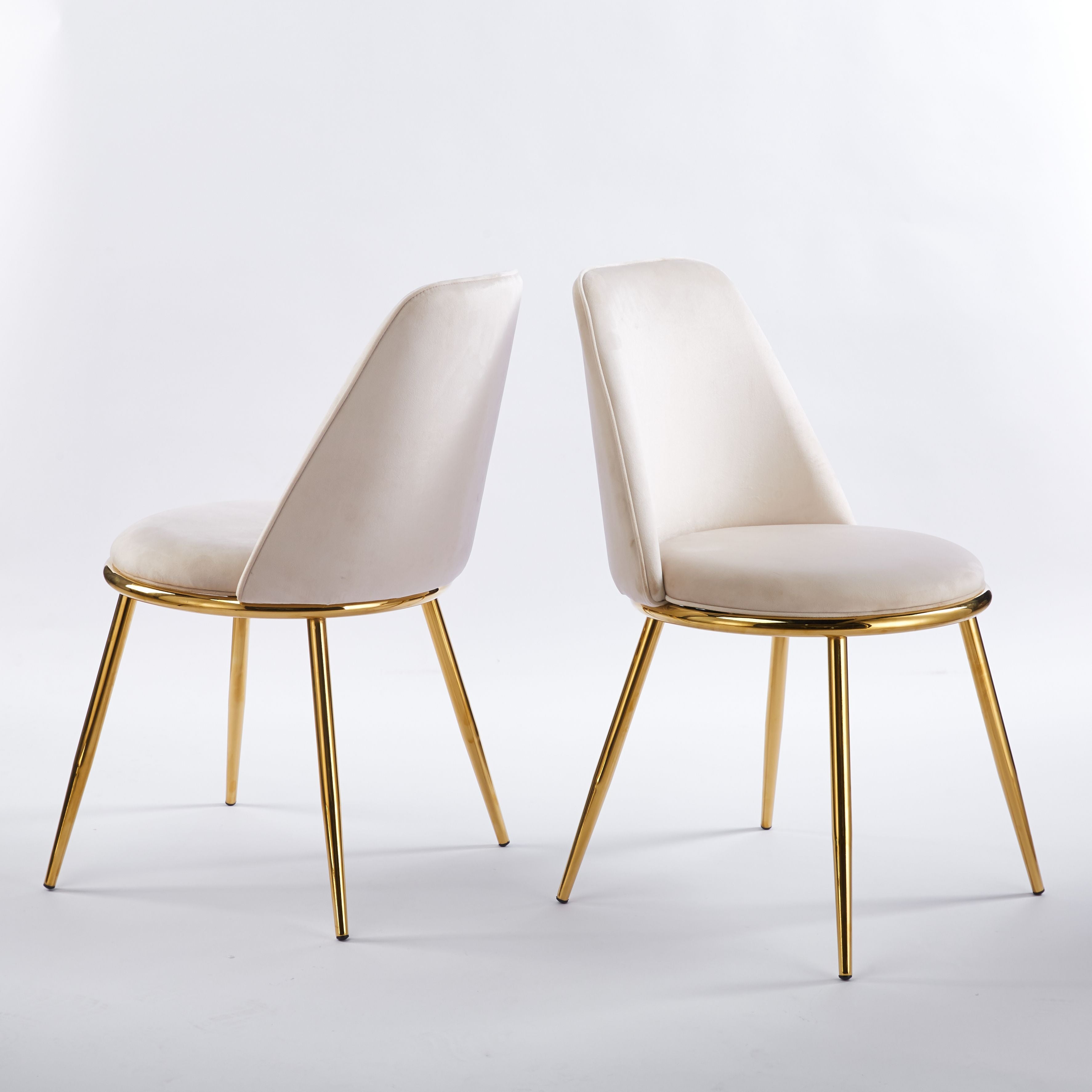 Modern Cream White Dining Chair  - Gold-Plated Metal Legs, Velvet Upholstery 2pCS/CTN
