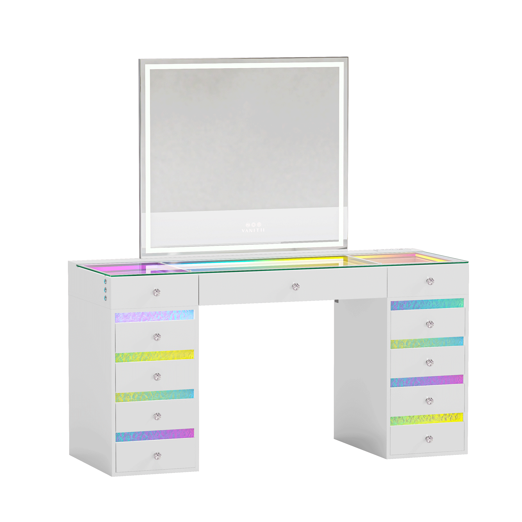 VANITII Luna Vanity RGB Table Set With Bluetooth Speaker & Hana Mirror