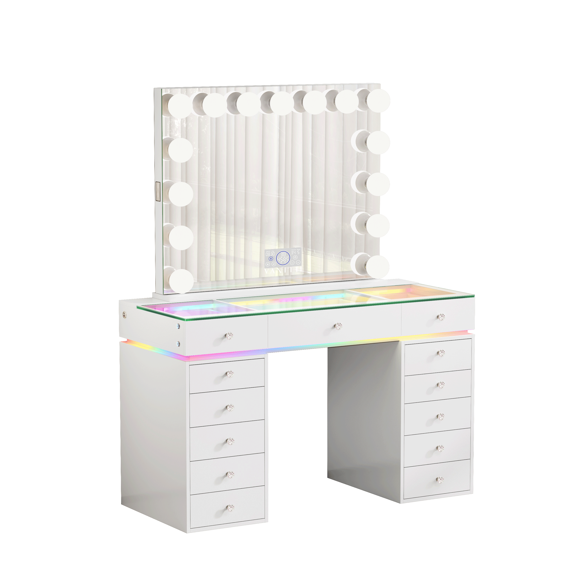 VANITII Mini Eva Vanity Desk Set - 13 Storage Drawers With 15 Bulbs