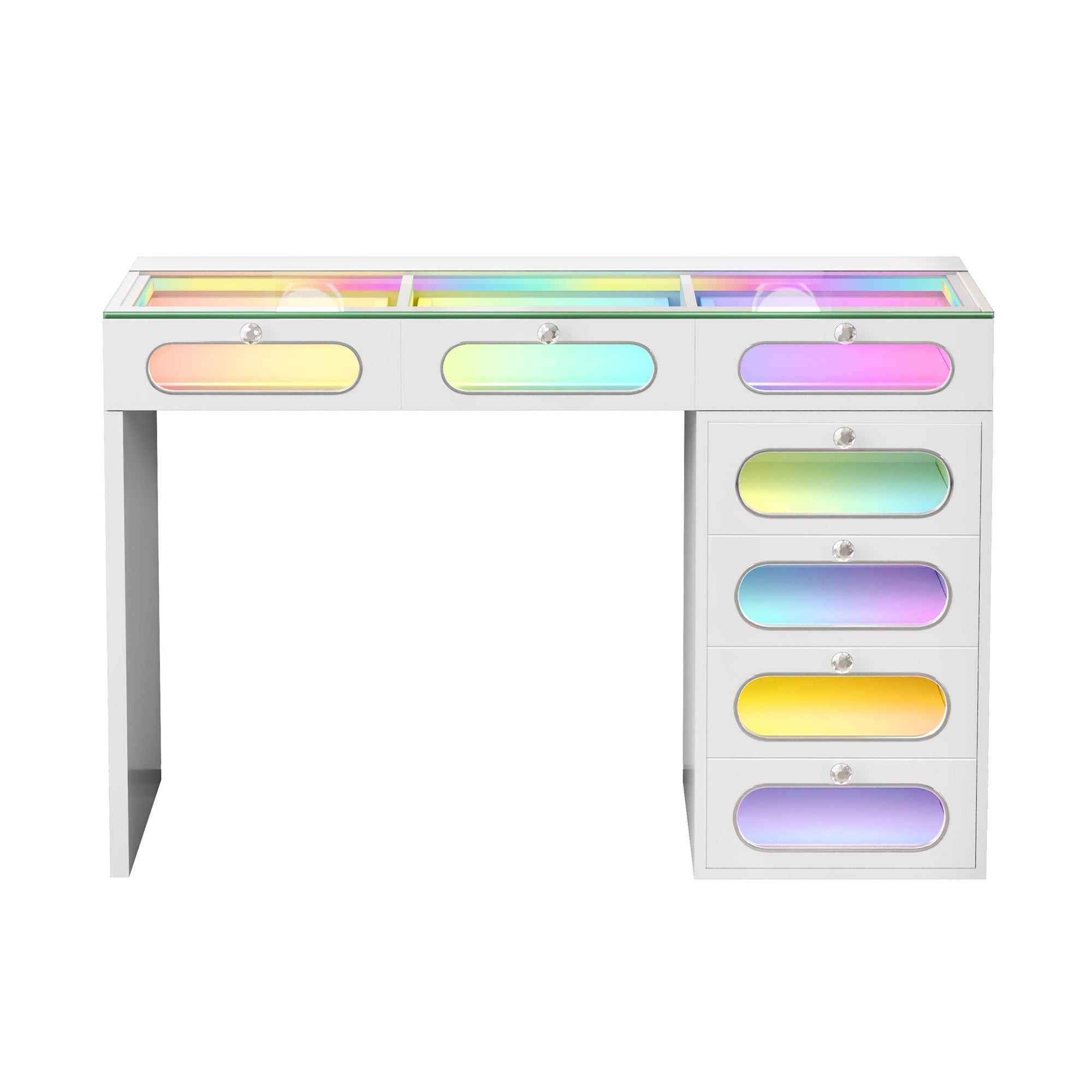 New Release ! VANITII 7 Glass Fronted Drawers with Crystal Handles
