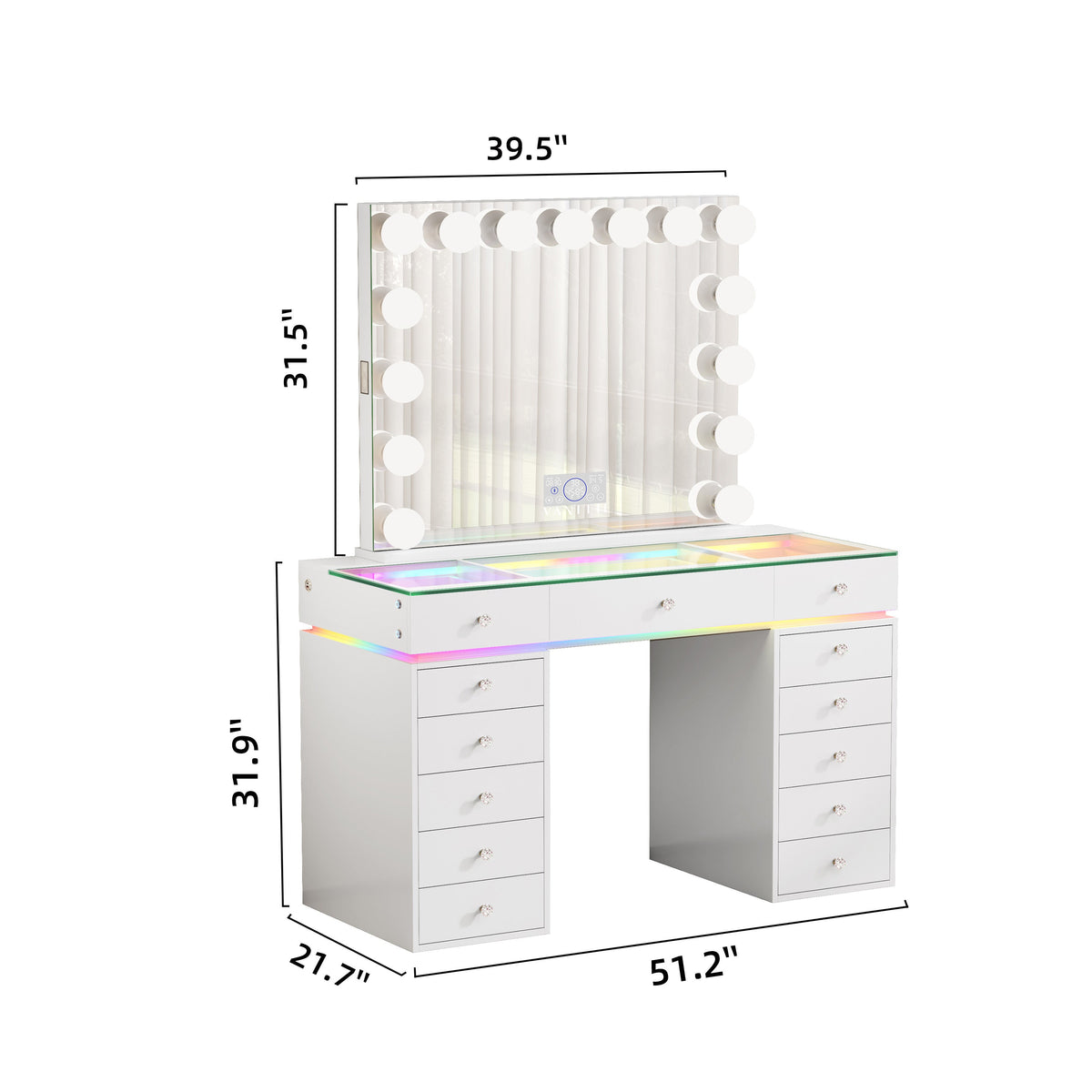 VANITII Mini Eva Vanity Desk Set - 13 Storage Drawers With 15 Bulbs