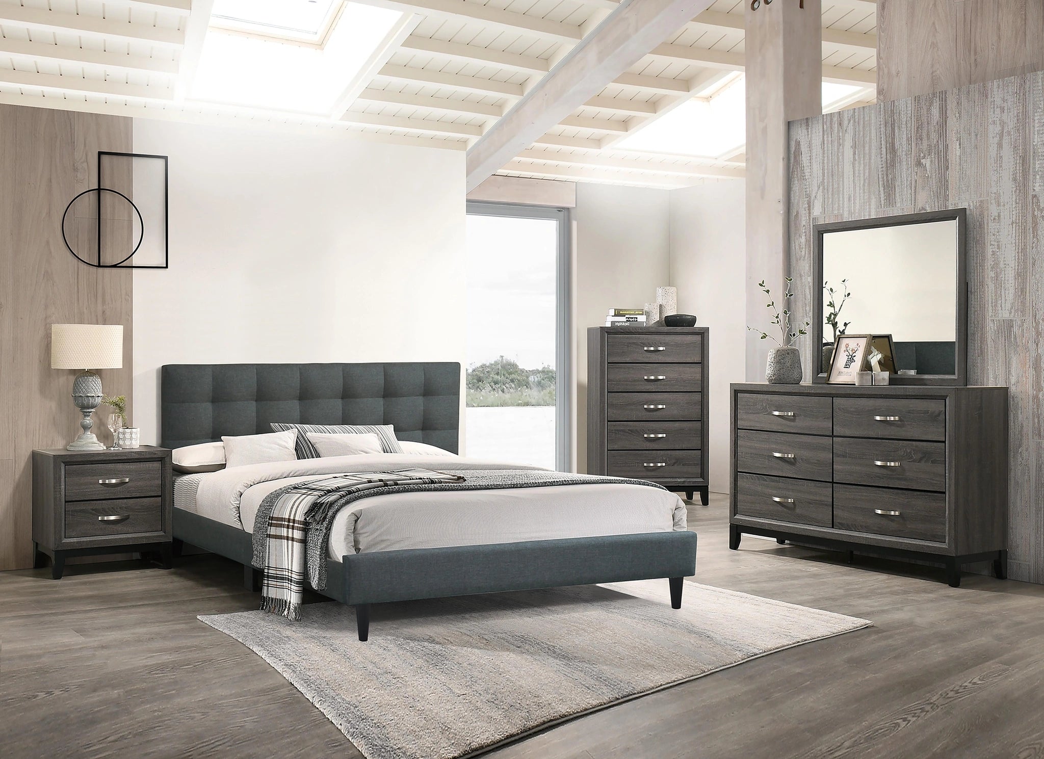 Chyuan Full Bed/Charcoal Fabric in Charcoal/Espresso