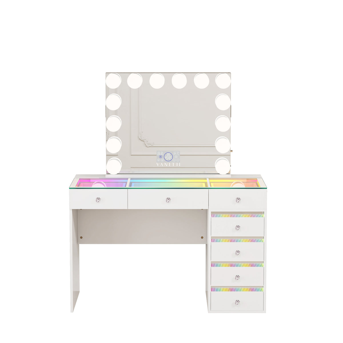 VANITII Fenair 7-Drawer Vanity Set with 14 Bulbs Hollywood Mirror