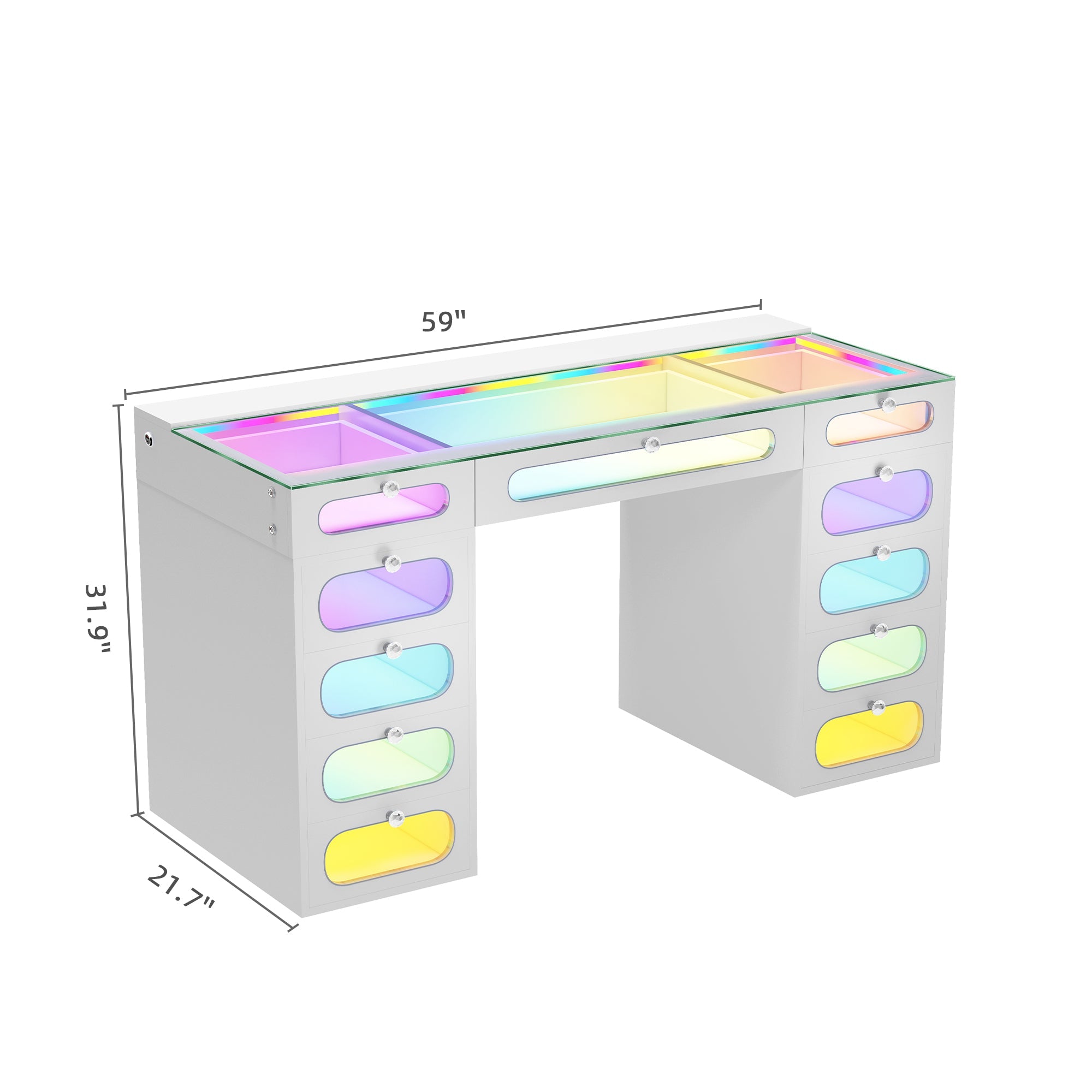 New Release ! VANITII Priscilla Vanity Desk-11 Glass Fronted Drawers Vanity Set