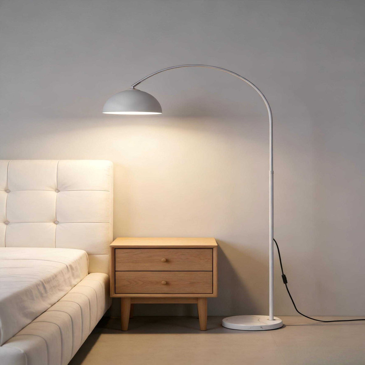 White Arc Floor Lamp: Soft-globe Nordic style for living rooms and bedrooms