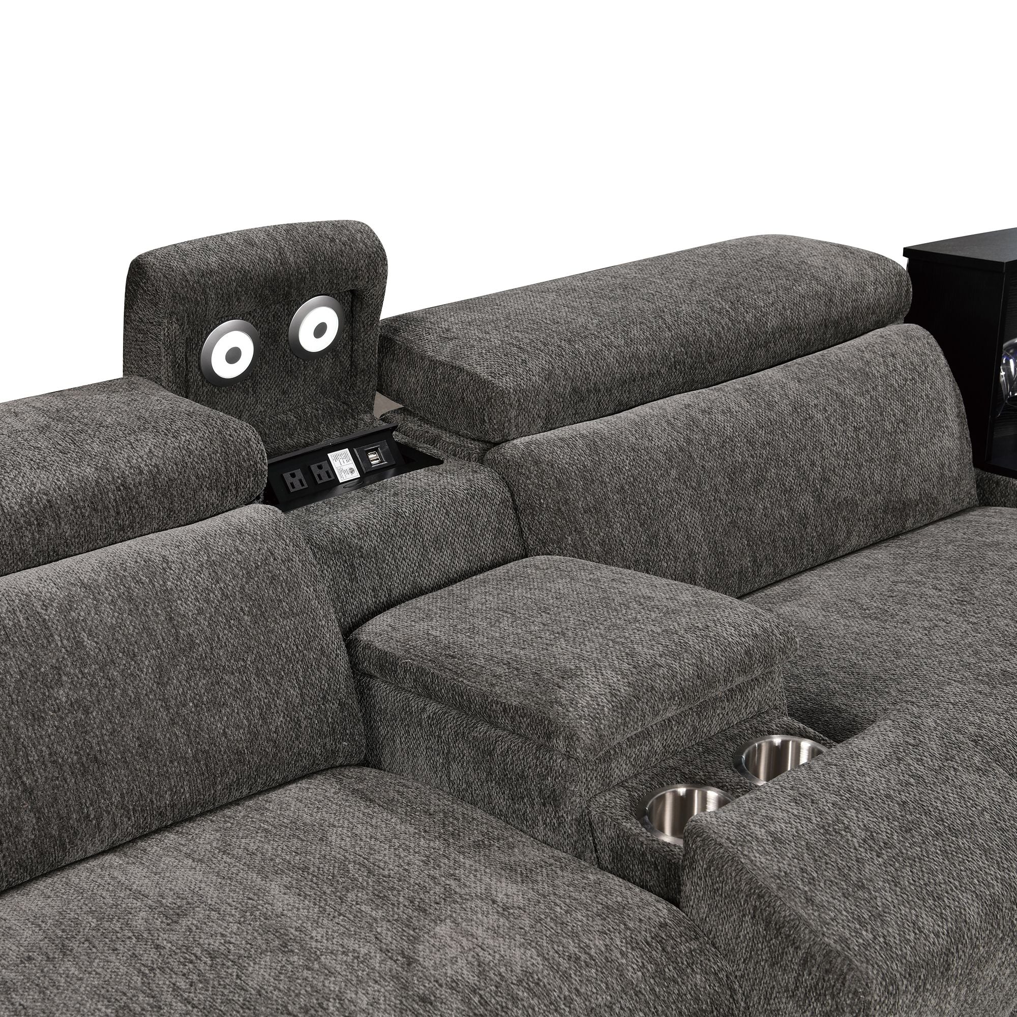 Power Recliner Fabric Sectional MC3028 Dark Gray
