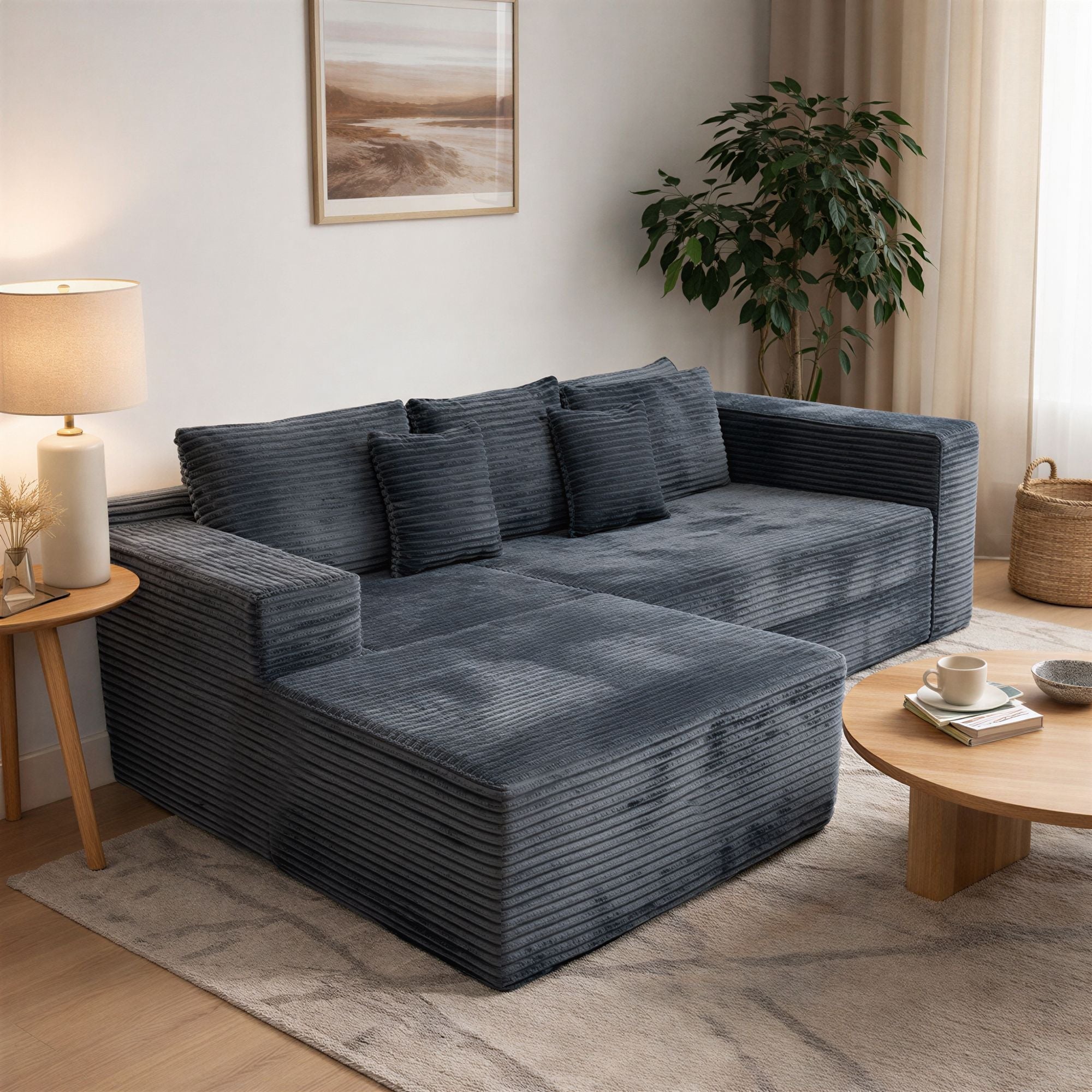 Constructed with high-density elastic foam and no internal springs, the Goliath chaise sofa offers stable support, quiet use, and long-lasting shape retention.It is placed in the bedroom or living room,being both beautiful and practical.