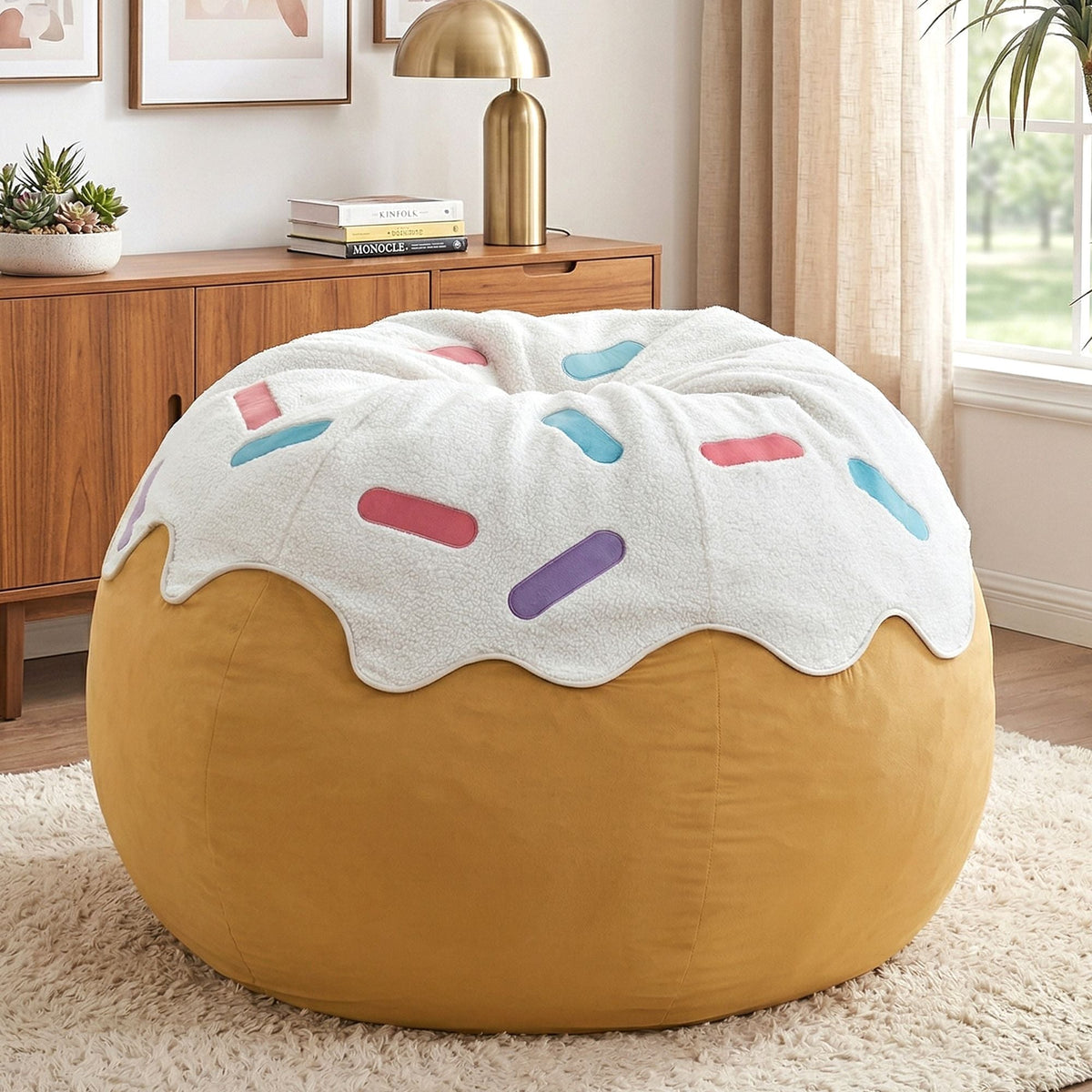 Giant Doughnut Plush Sofa is placed in the bedroom,being both beautiful and practical.