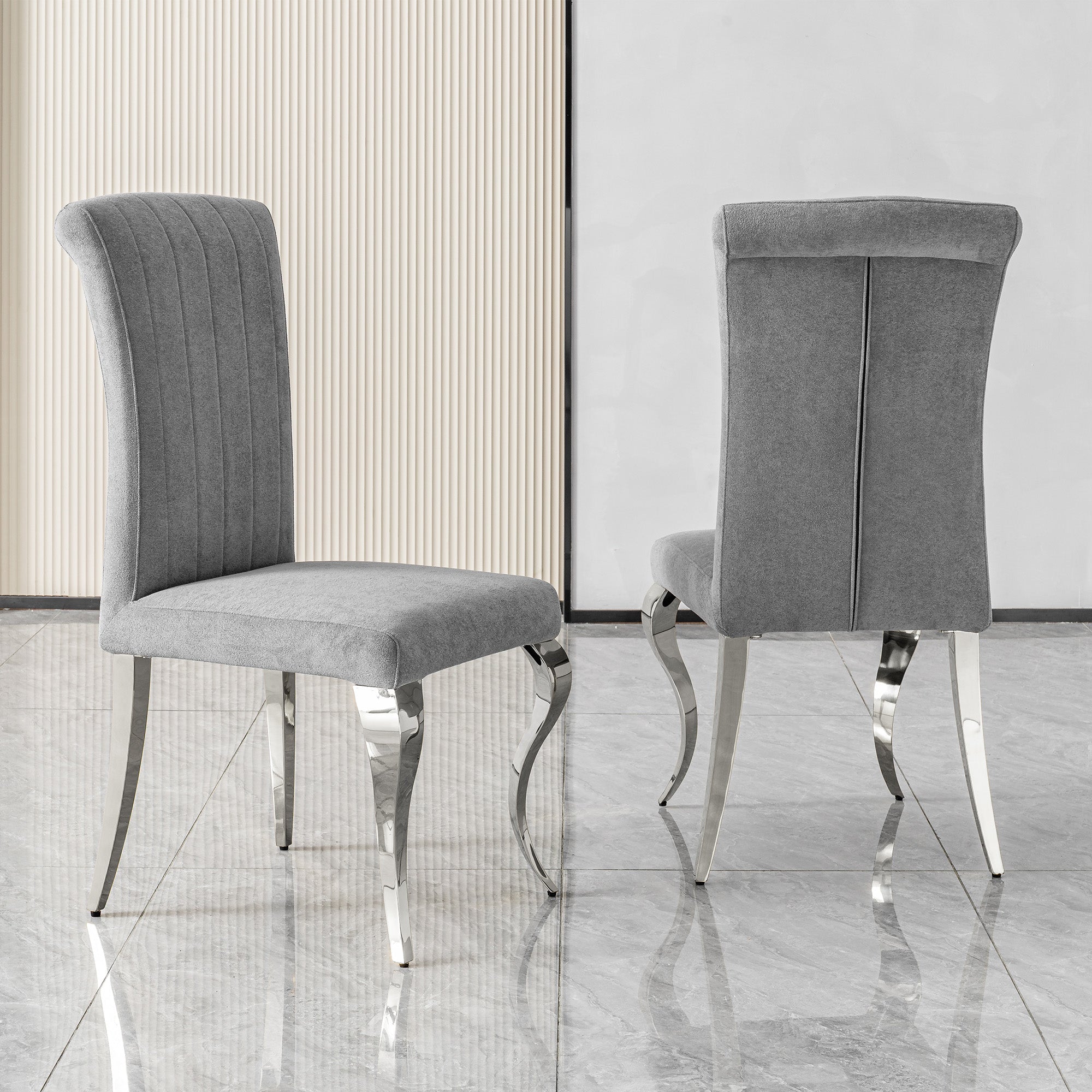 Modern Sliver High Back dining chair-201 Stainless Steel is placed in the dining room,being both beautiful and practical.