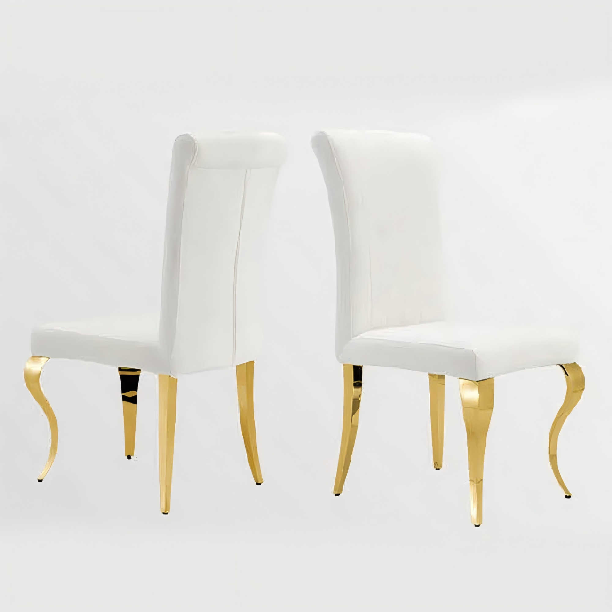 White Fabric Modern Dining Chair-Gold