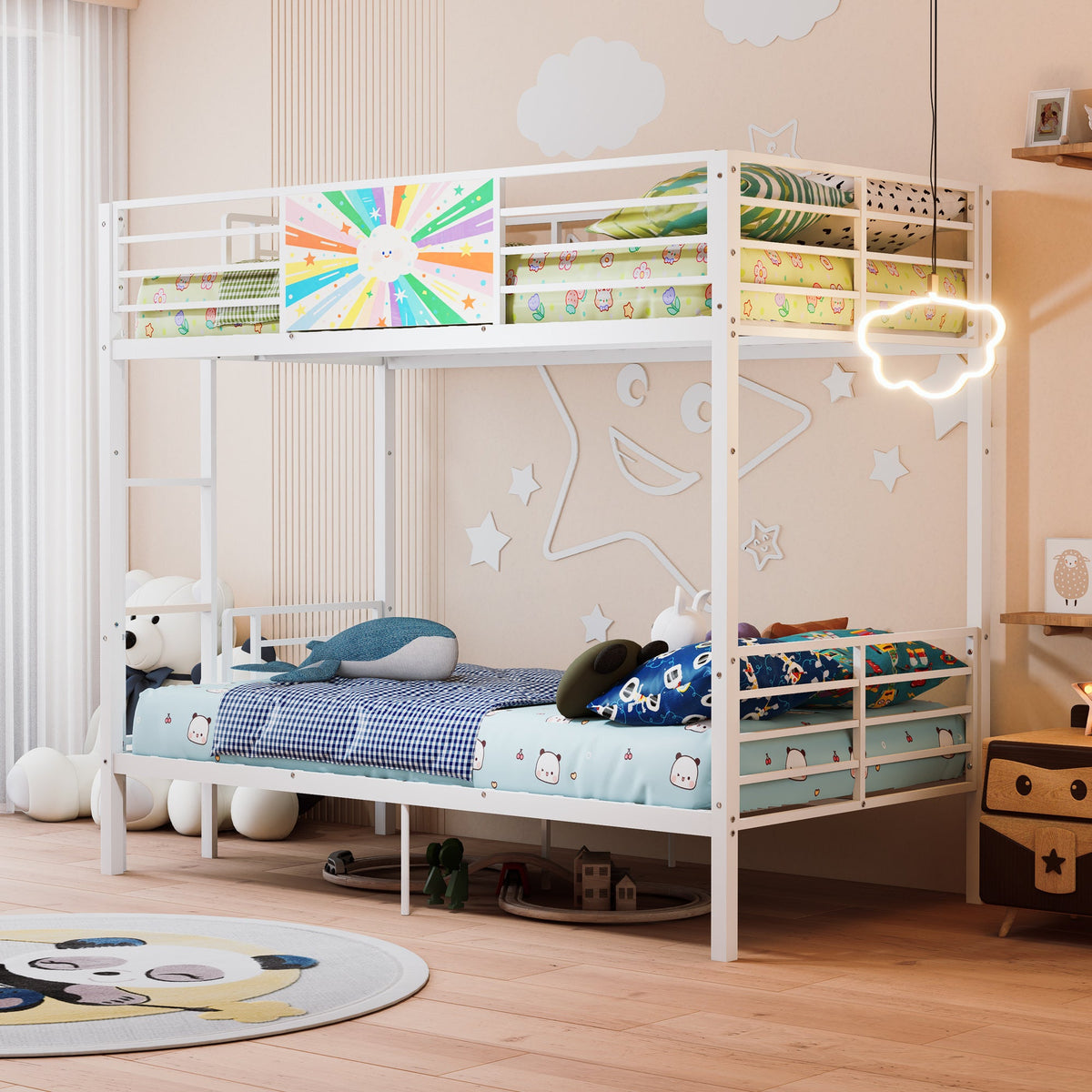 Twin Over Twin Metal Bunk Bed Frame White
