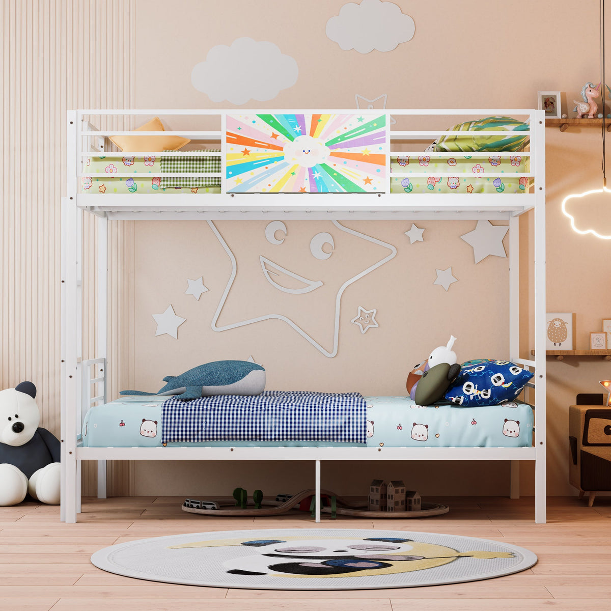 Twin Over Twin Metal Bunk Bed Frame White