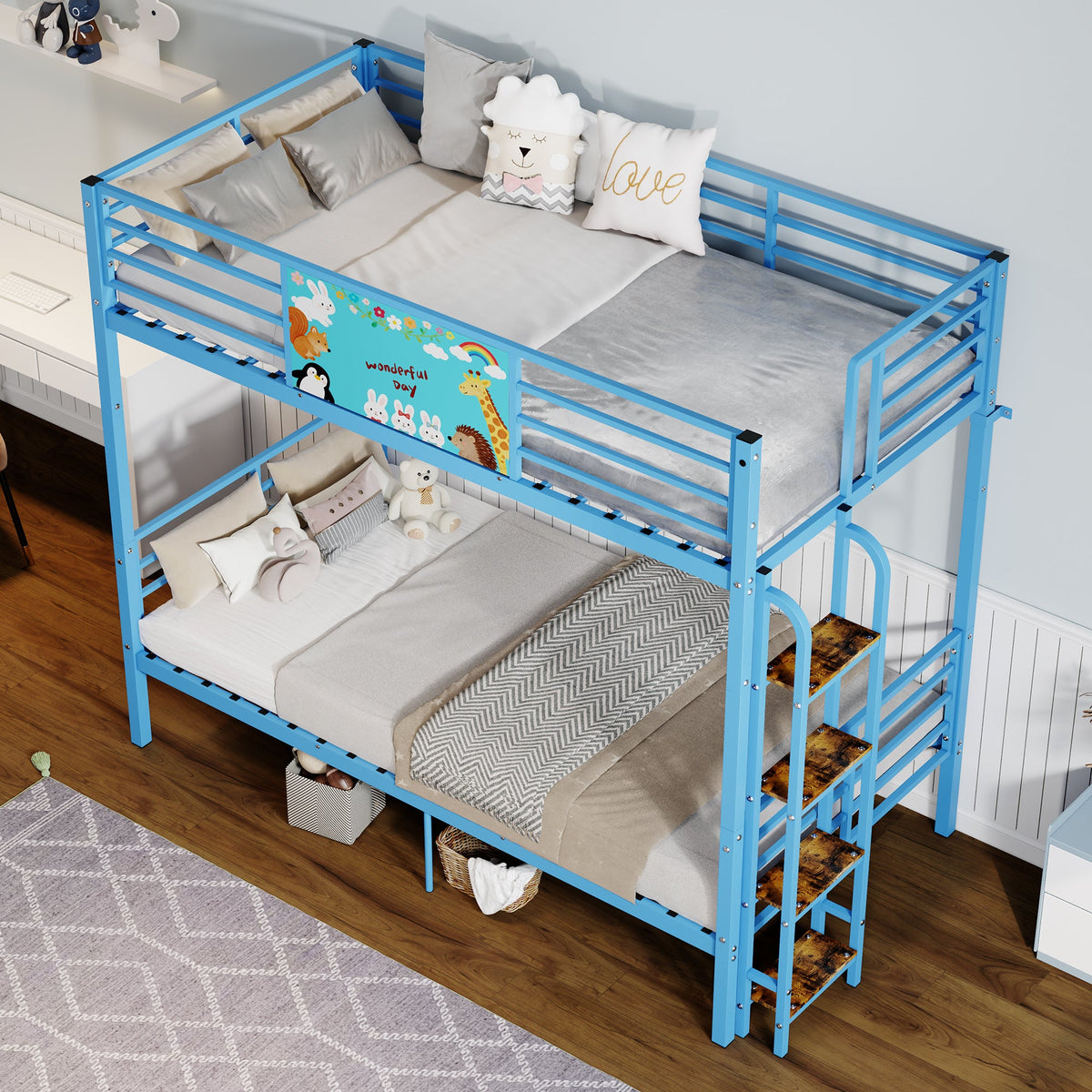 Twin Over Twin Metal Bunk Bed,Floor Bunk Bed Frame