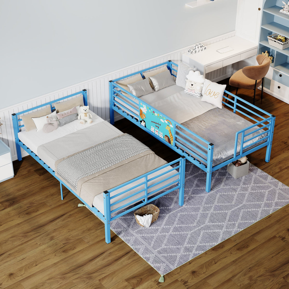 Twin Over Twin Metal Bunk Bed,Floor Bunk Bed Frame