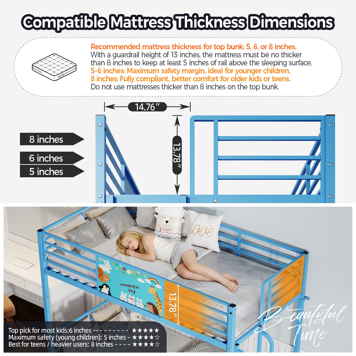 Twin Over Twin Metal Bunk Bed,Floor Bunk Bed Frame