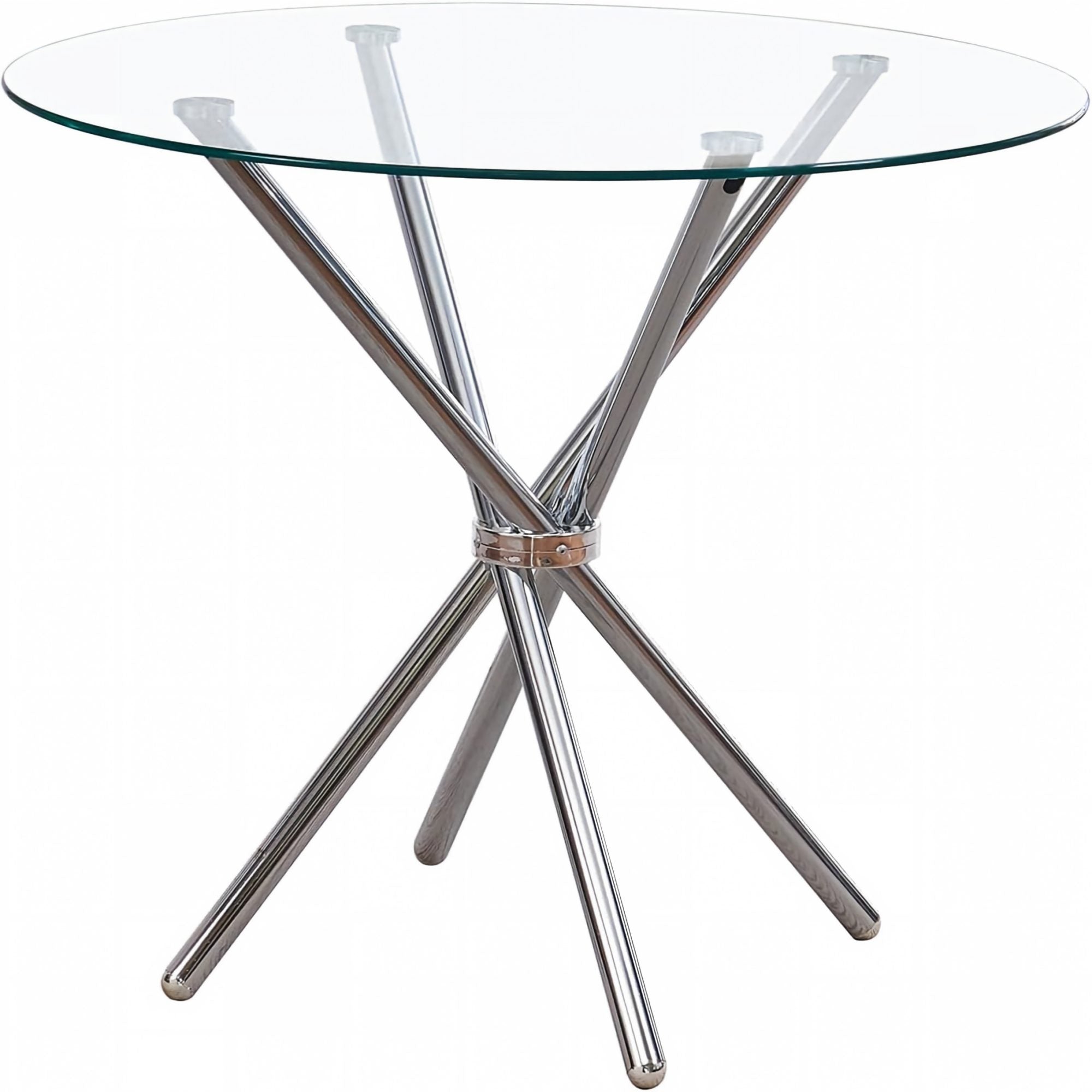 Glass Dining Table Round Kitchen Table with 4 Silver Chrome Legs-DT007