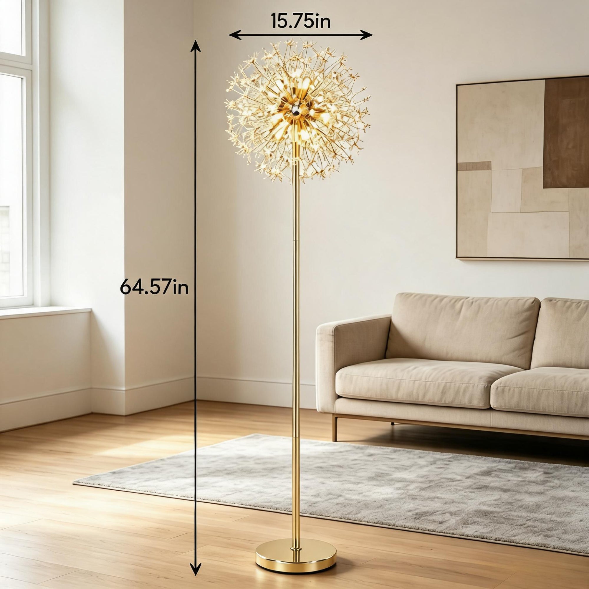 Nordic Luxury Crystal Dandelion Floor Lamp, Creative Firework Art Corner Lamp, Ambient Light for Living Room Bedroom Bedside