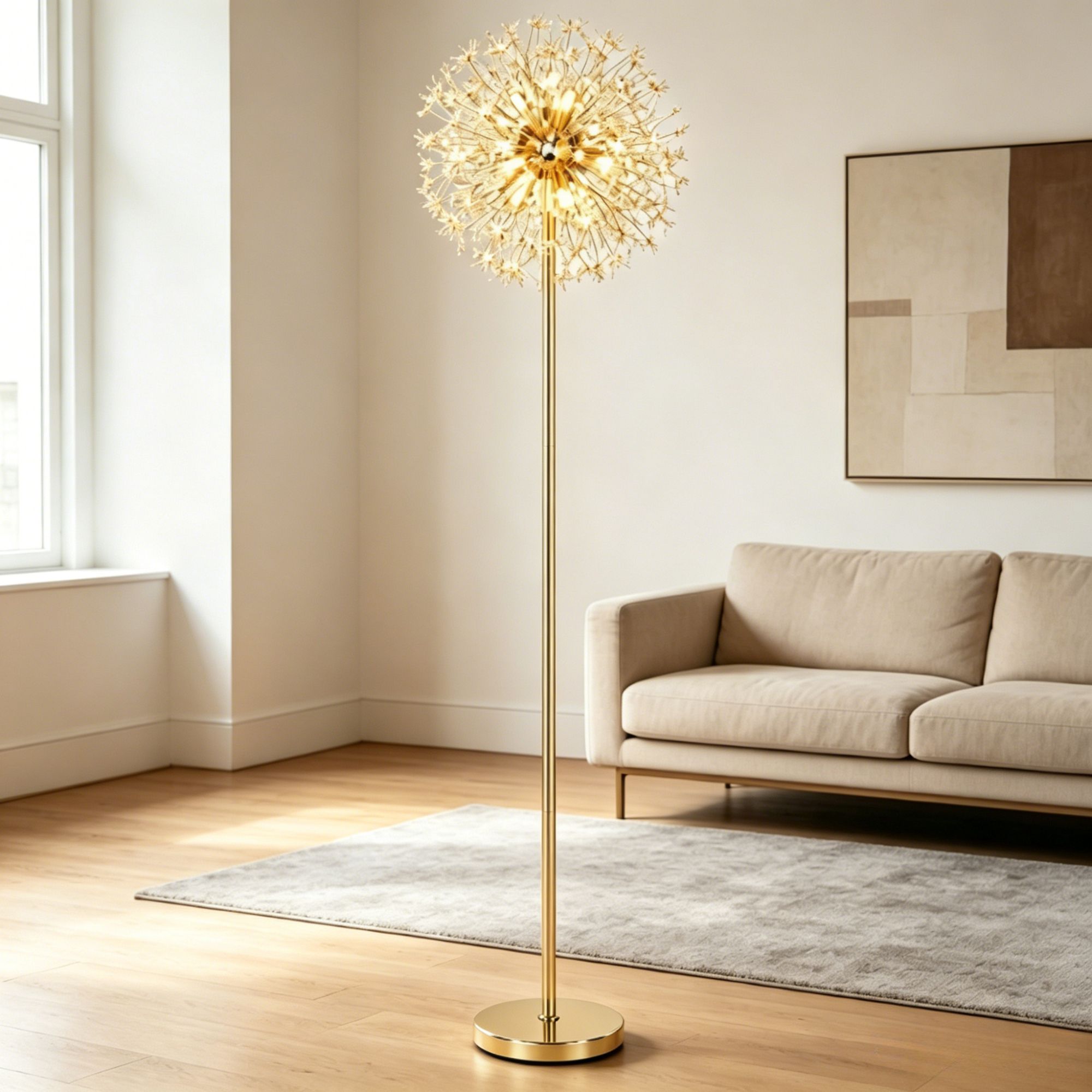 Nordic Luxury Crystal Dandelion Floor Lamp, Creative Firework Art Corner Lamp, Ambient Light for Living Room Bedroom Bedside