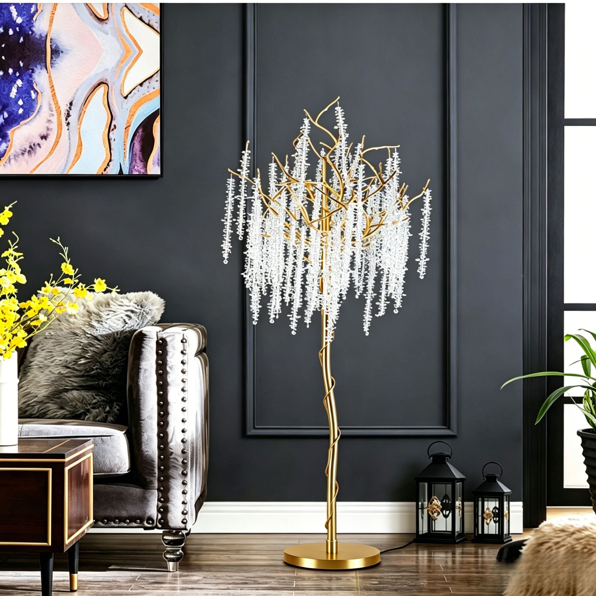 Postmodern Crystal Branch Lamp, Minimalist Art Floor & Table Lamp for Living Room Bedroom