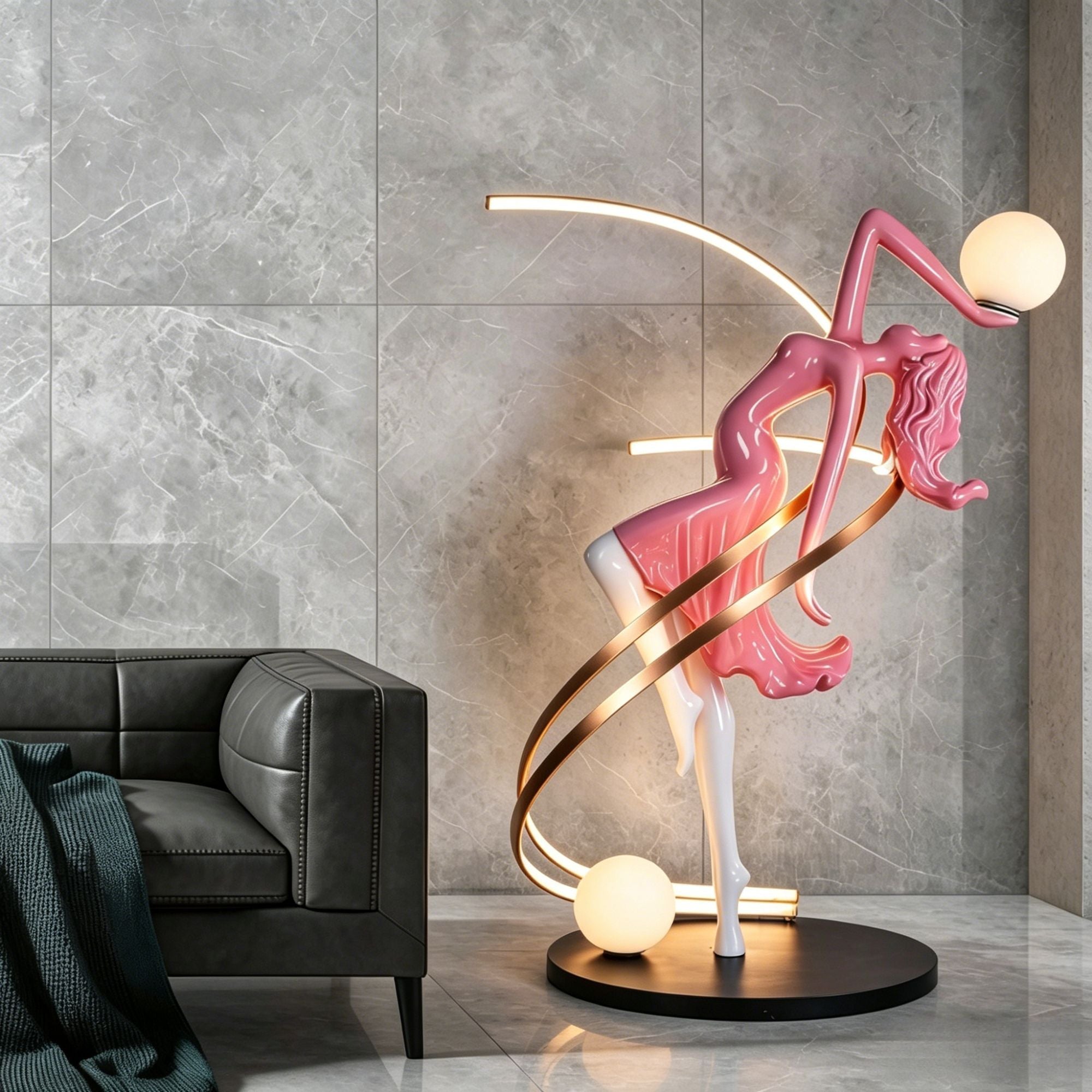 Designer Humanoid Art Sculpture Floor Lamp, Resin & Fiberglass Creative Decorative Ambient Light for Living Room Window Display