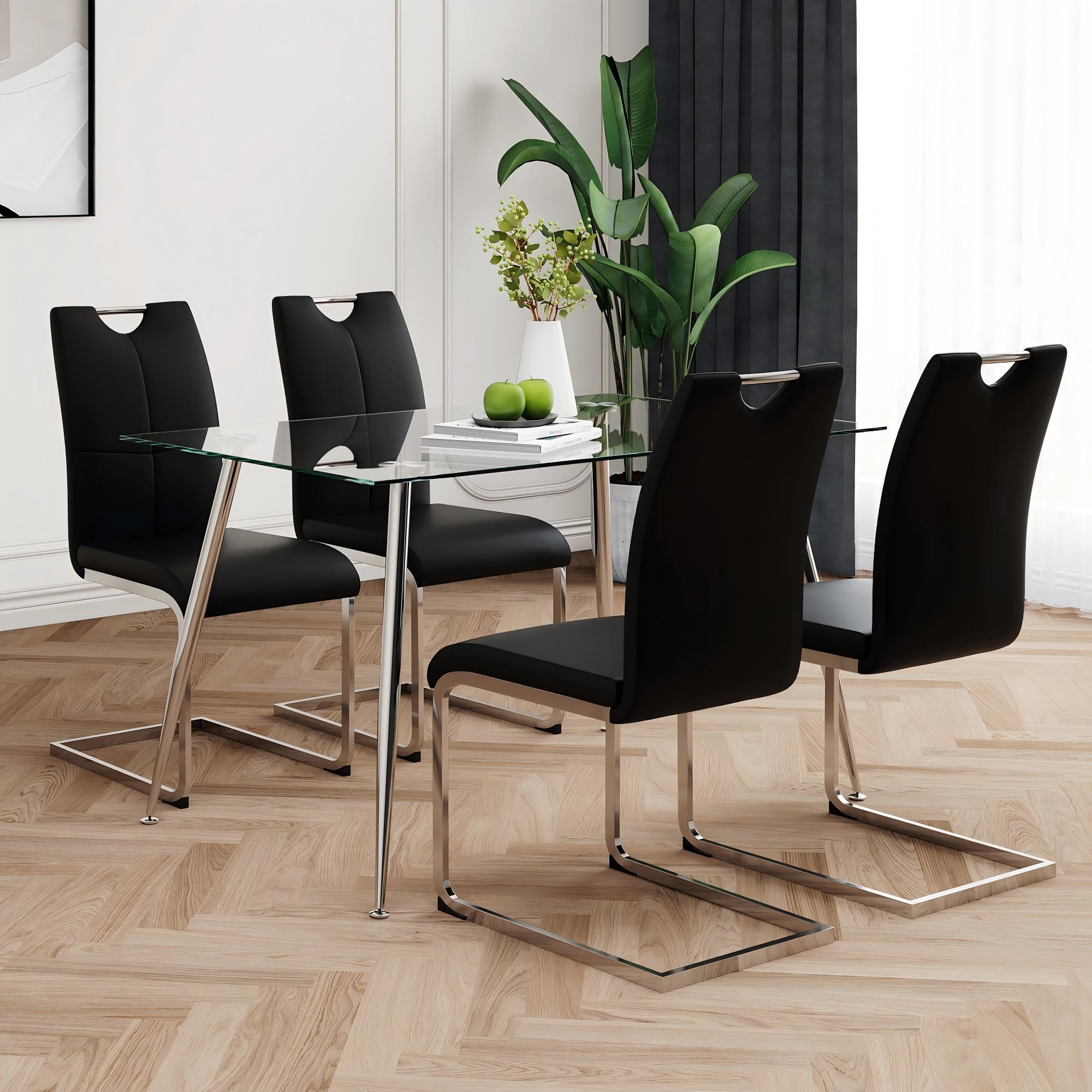 Modern Simple Rectangular Glass Dining Table, Solid Tempered Glass Tabletop-DT009