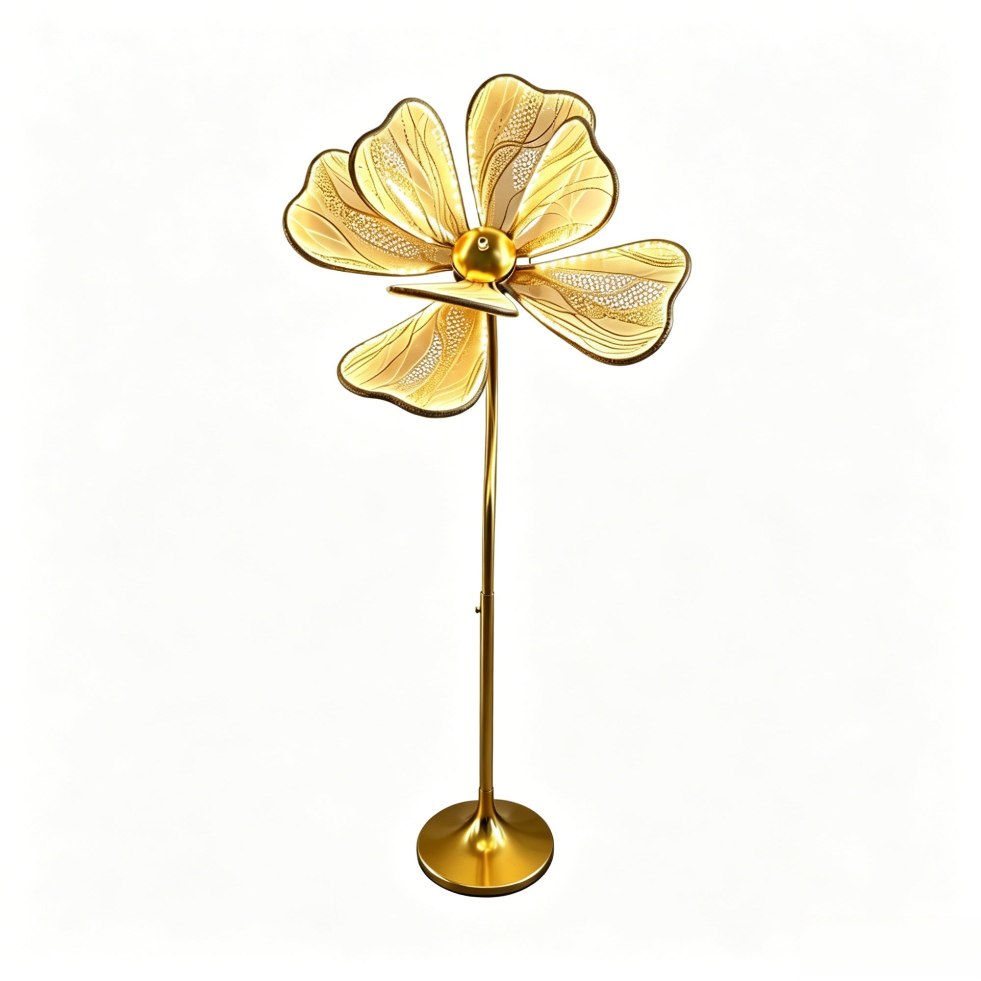 3D Peony LED Floor Lamp, Gold Adjustable Wedding Aisle Decor Light