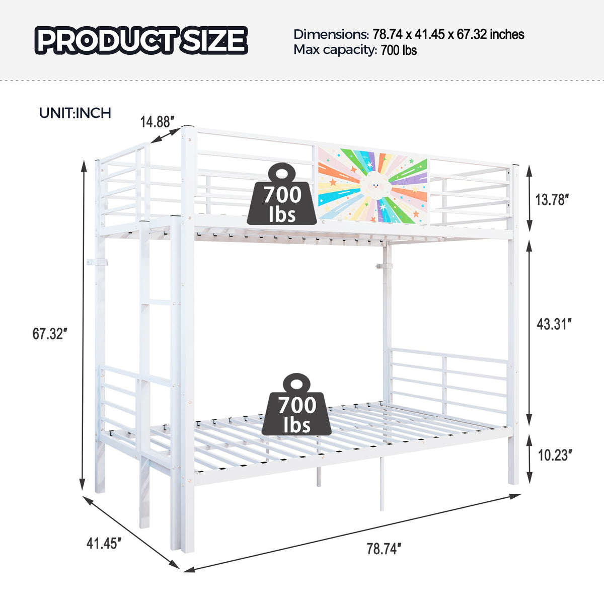 Twin Over Twin Metal Bunk Bed Frame White