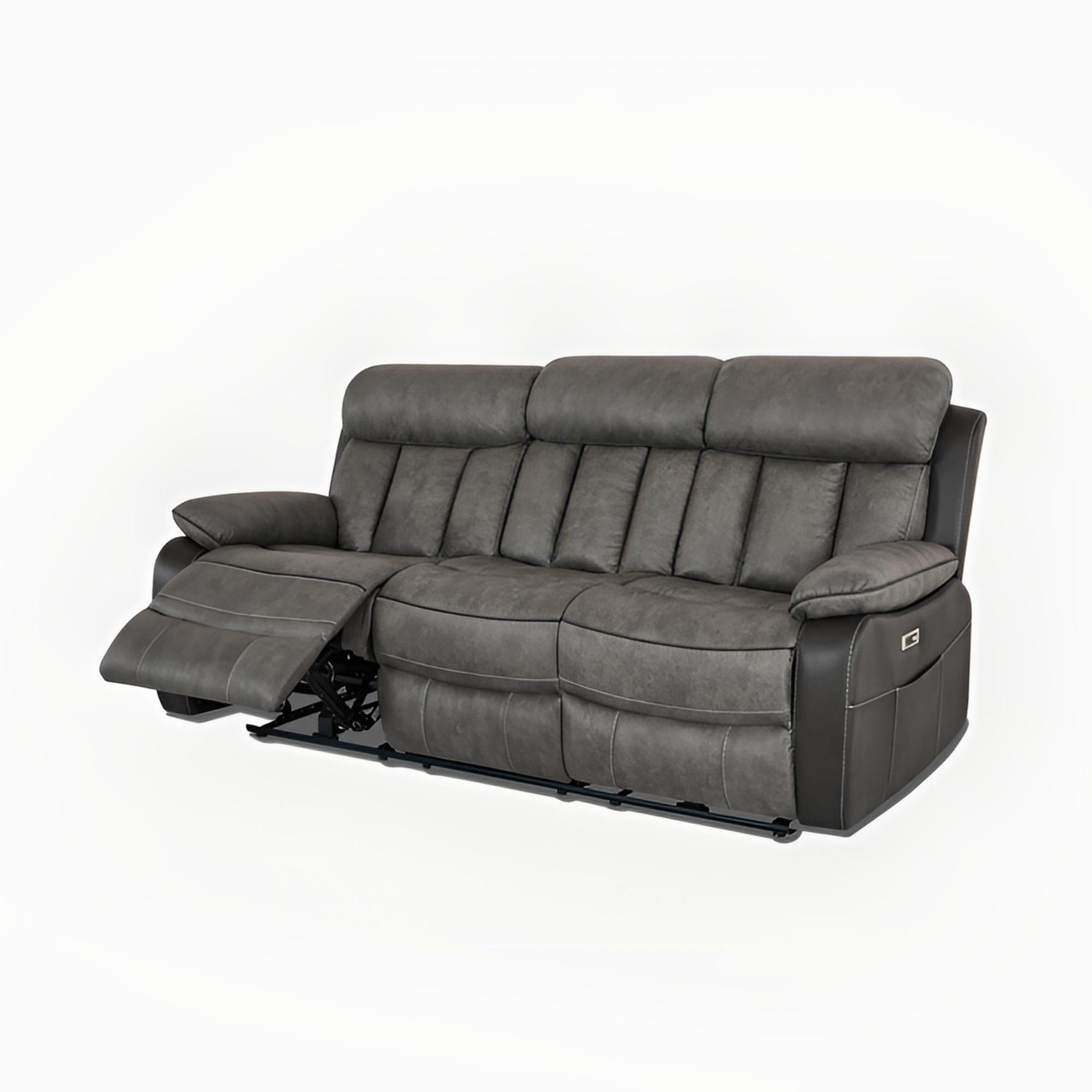 Kael Power Recliner & 3-Seater Sofa Set, Breathable Leather with Side Armrest Storage, Rustic Home Theater Seating 007